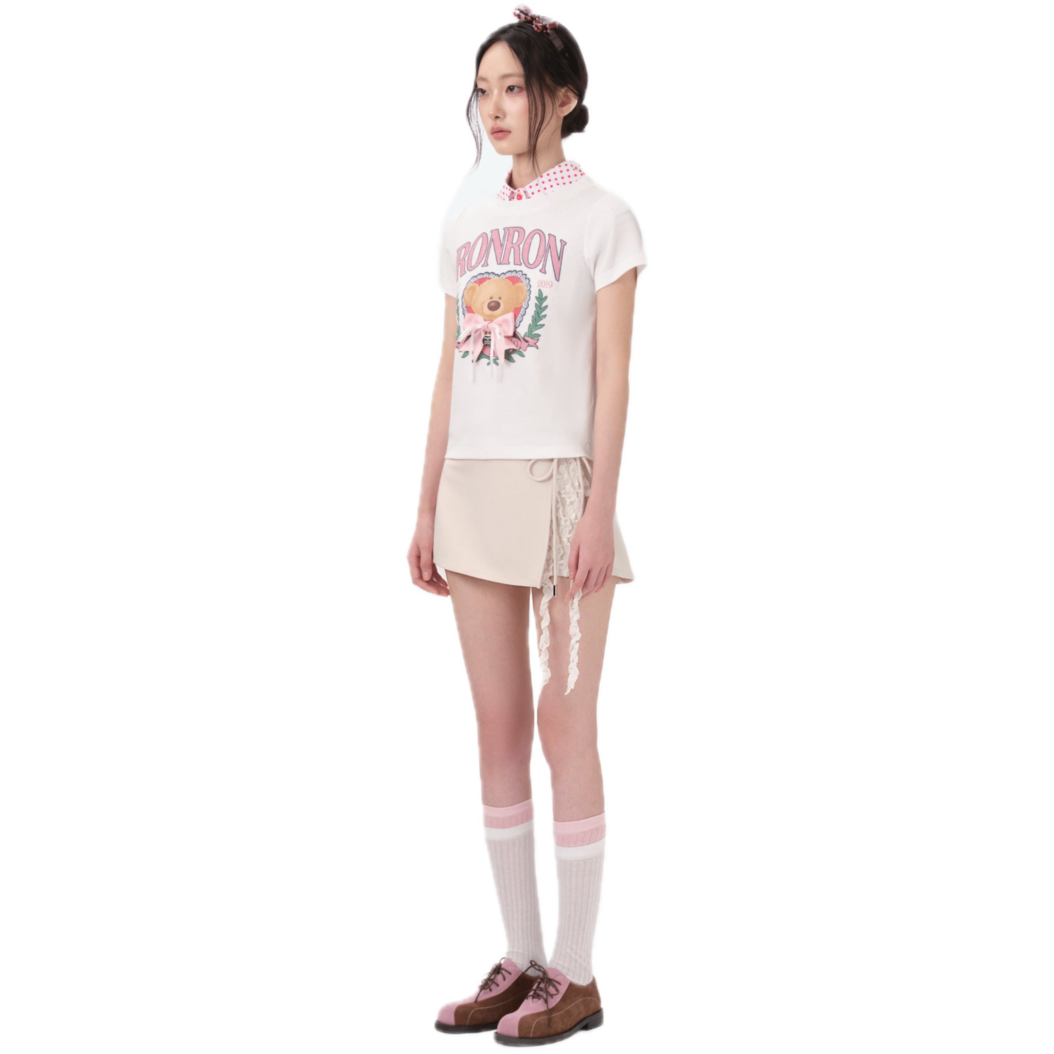 13DE MARZO RONRON Bow Cropped T-shirt in White | MADAX