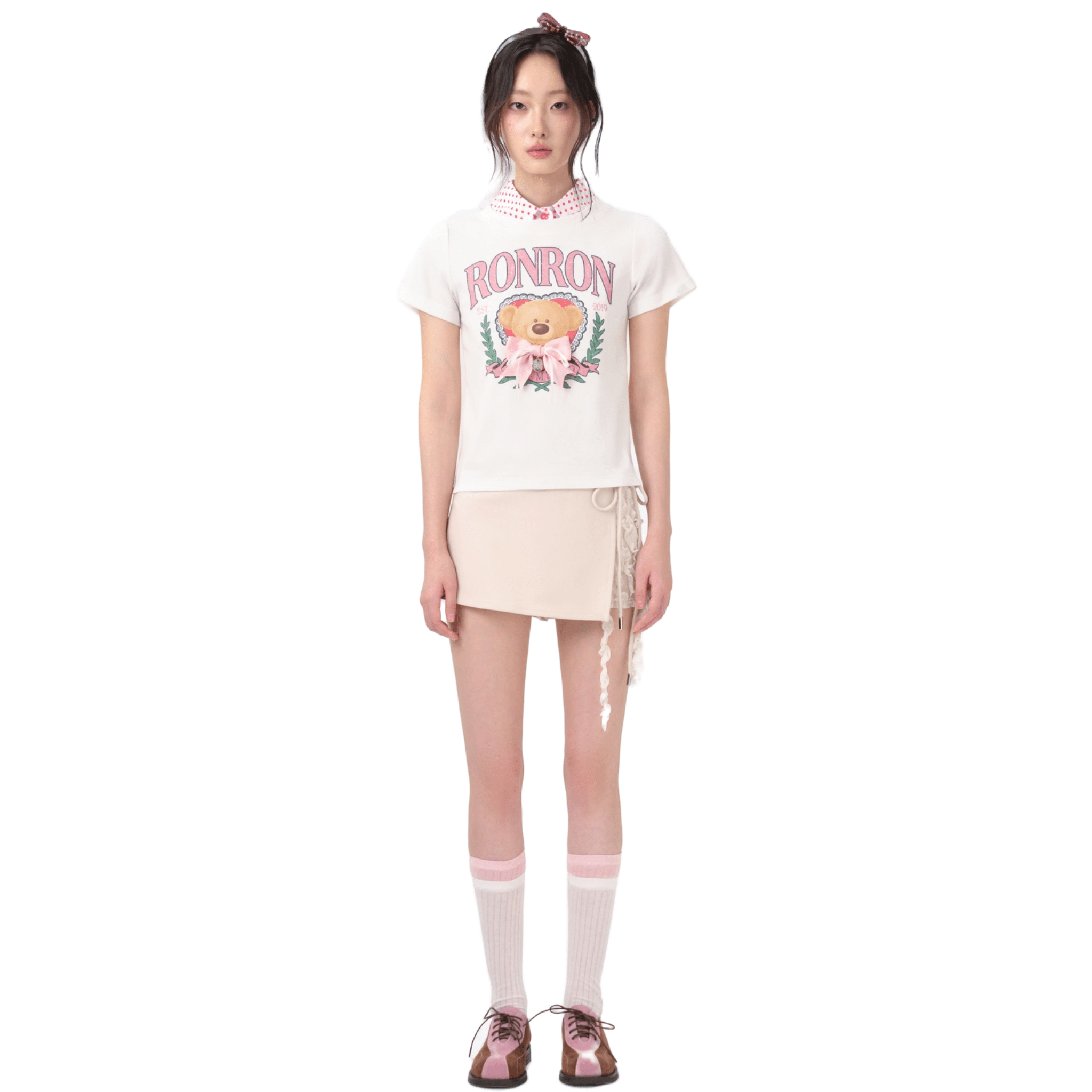 13DE MARZO RONRON Bow Cropped T-shirt in White | MADAX