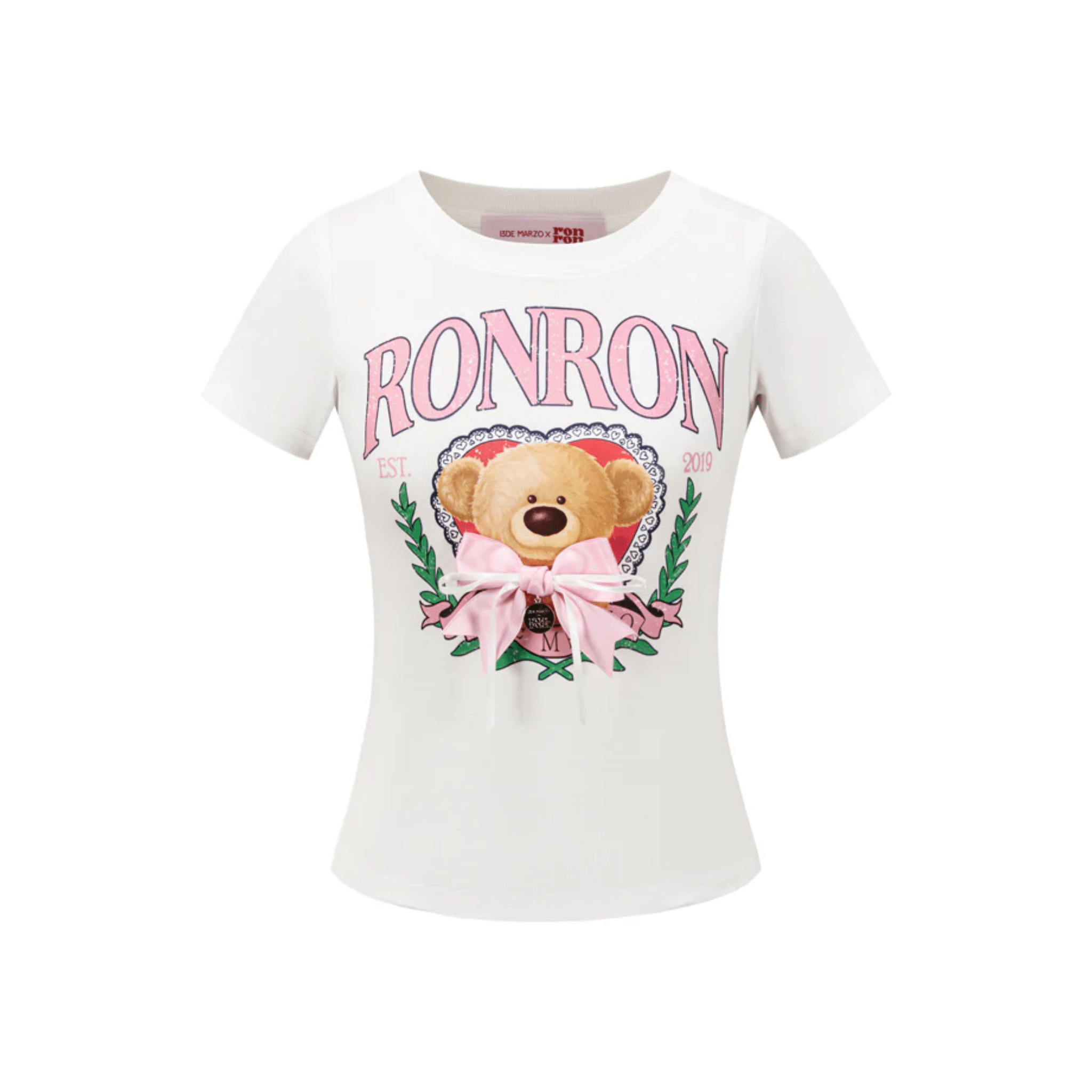 13DE MARZO RONRON Bow Cropped T-shirt in White | MADAX