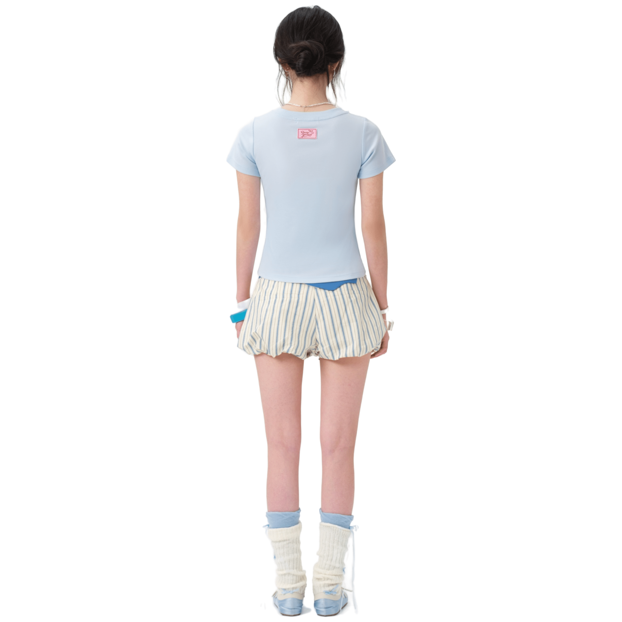 13DE MARZO RONRON Bow Cropped T-shirt Light in Blue | MADAX