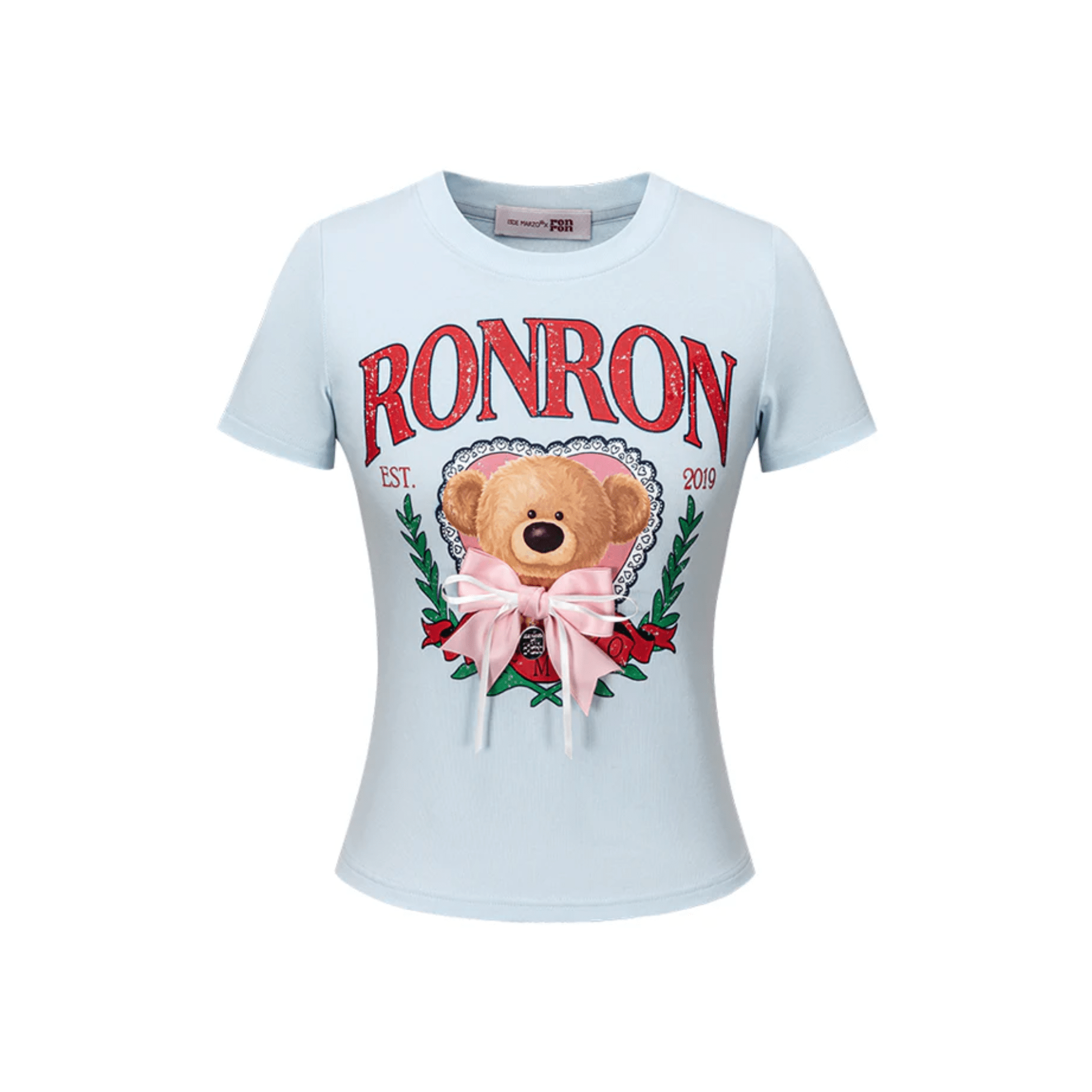 13DE MARZO RONRON Bow Cropped T-shirt Light in Blue | MADAX