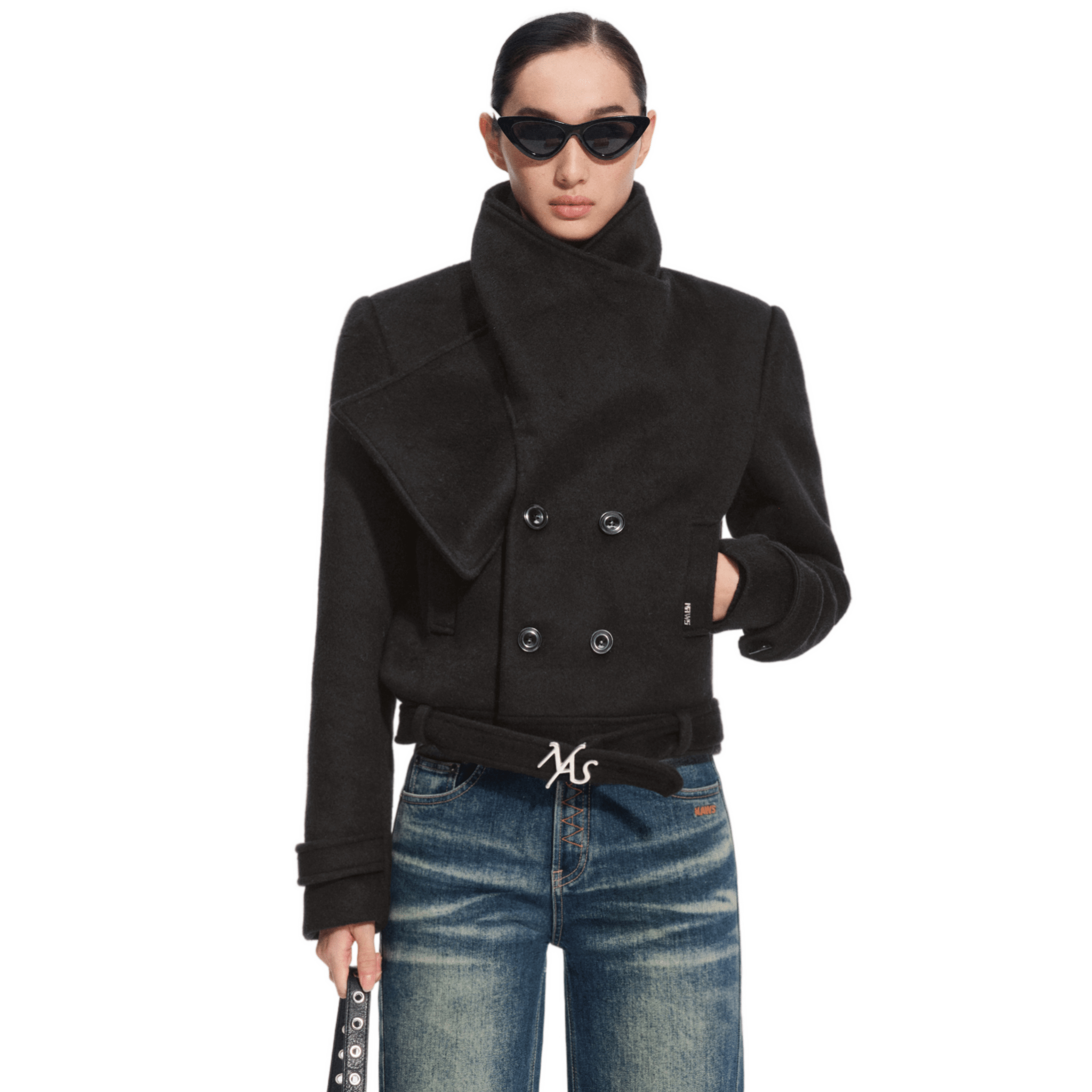 NAWS Rose Shawl - Collar Wool Coat in Black | MADAX