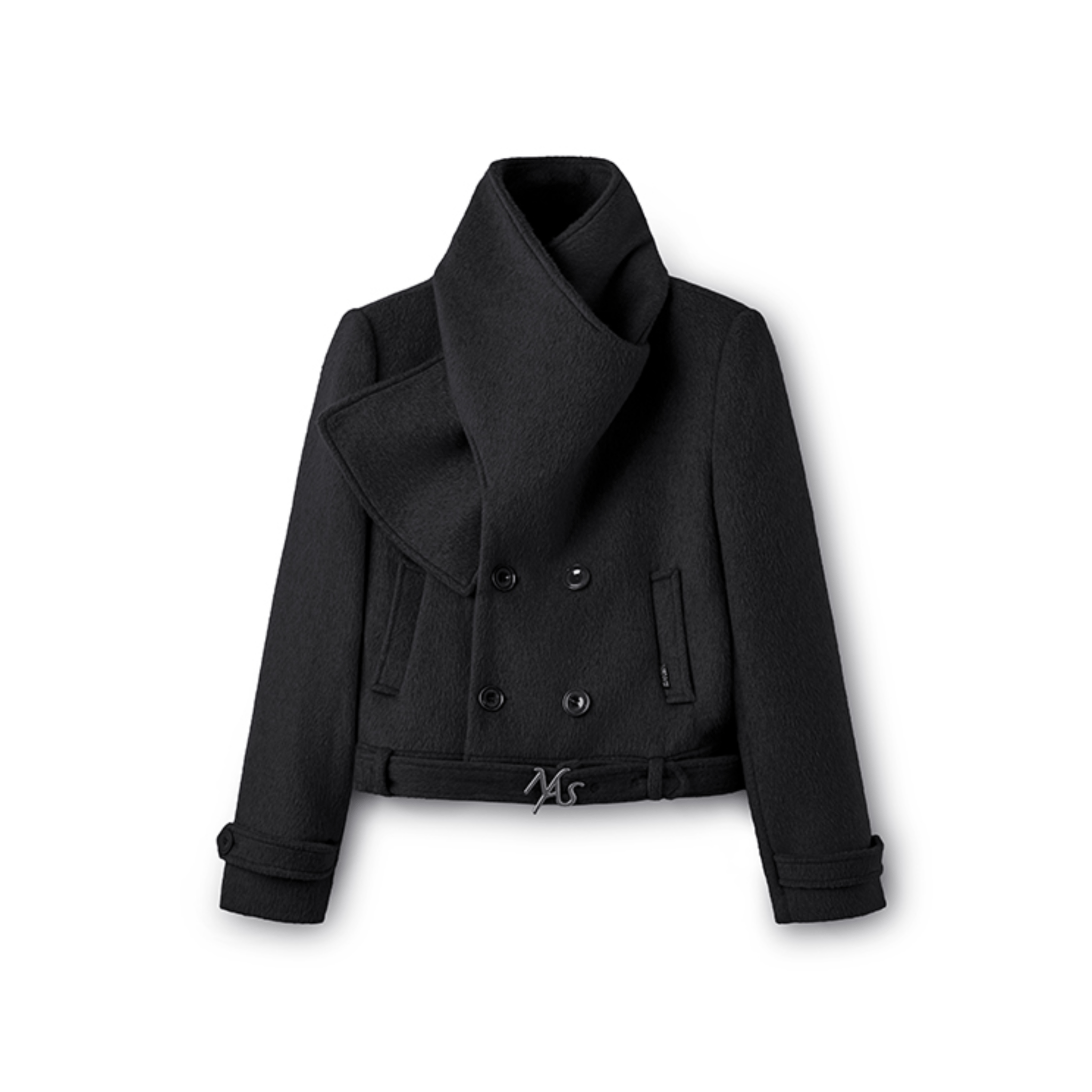 NAWS Rose Shawl - Collar Wool Coat in Black | MADAX