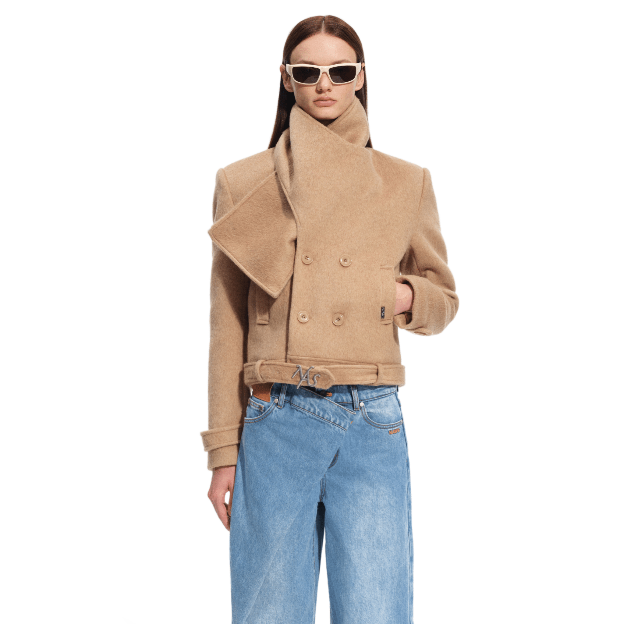 NAWS Rose Shawl - Collar Wool Coat in Brown | MADAX