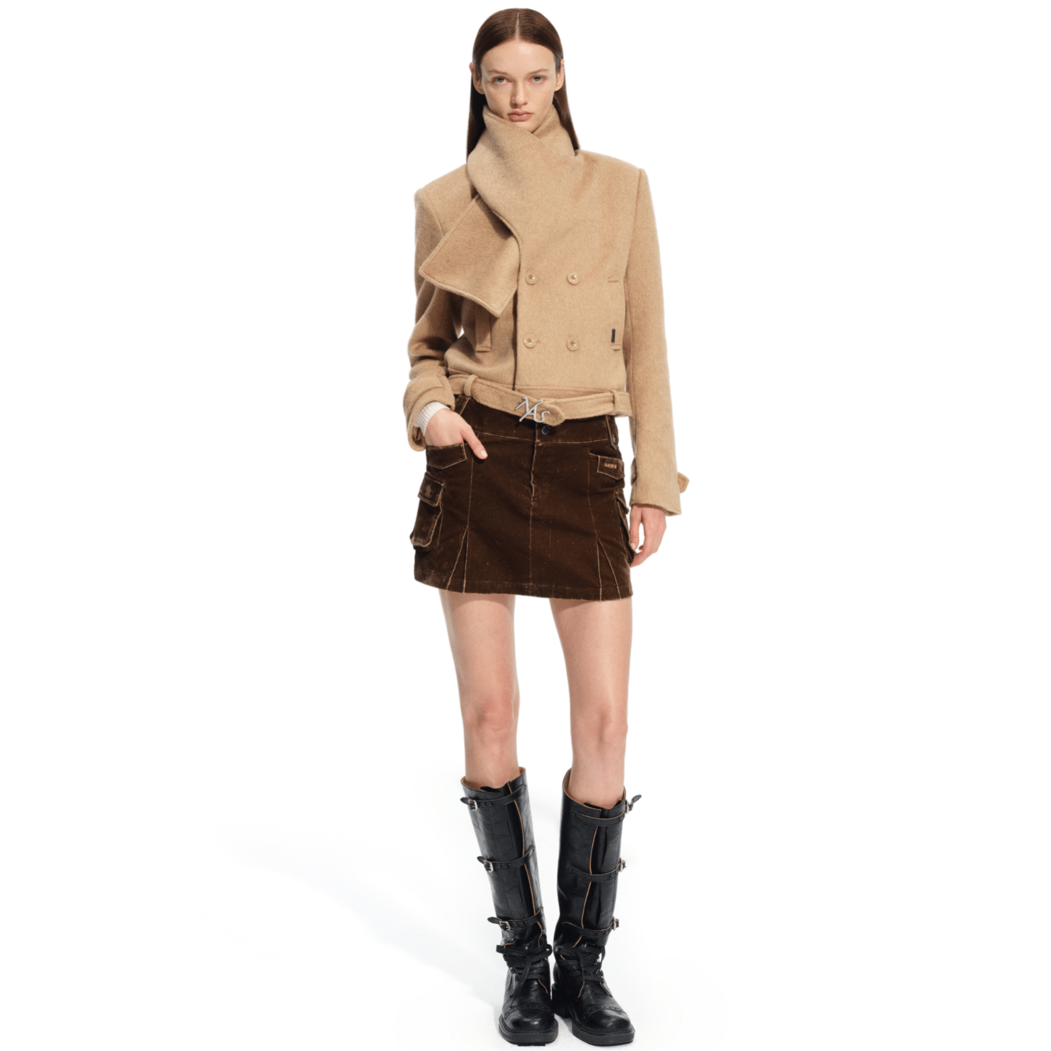 NAWS Rose Shawl - Collar Wool Coat in Brown | MADAX