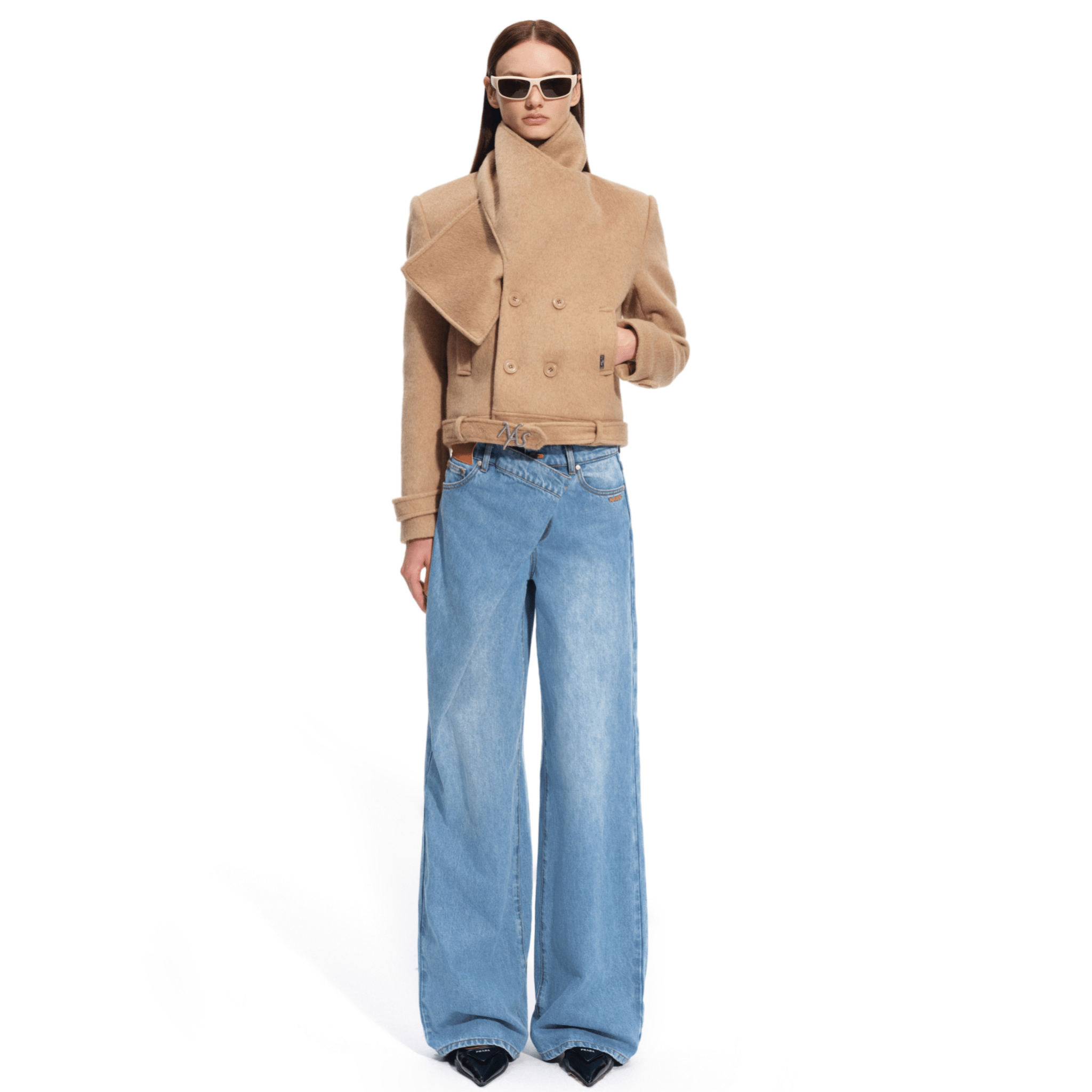 NAWS Rose Shawl - Collar Wool Coat in Brown | MADAX