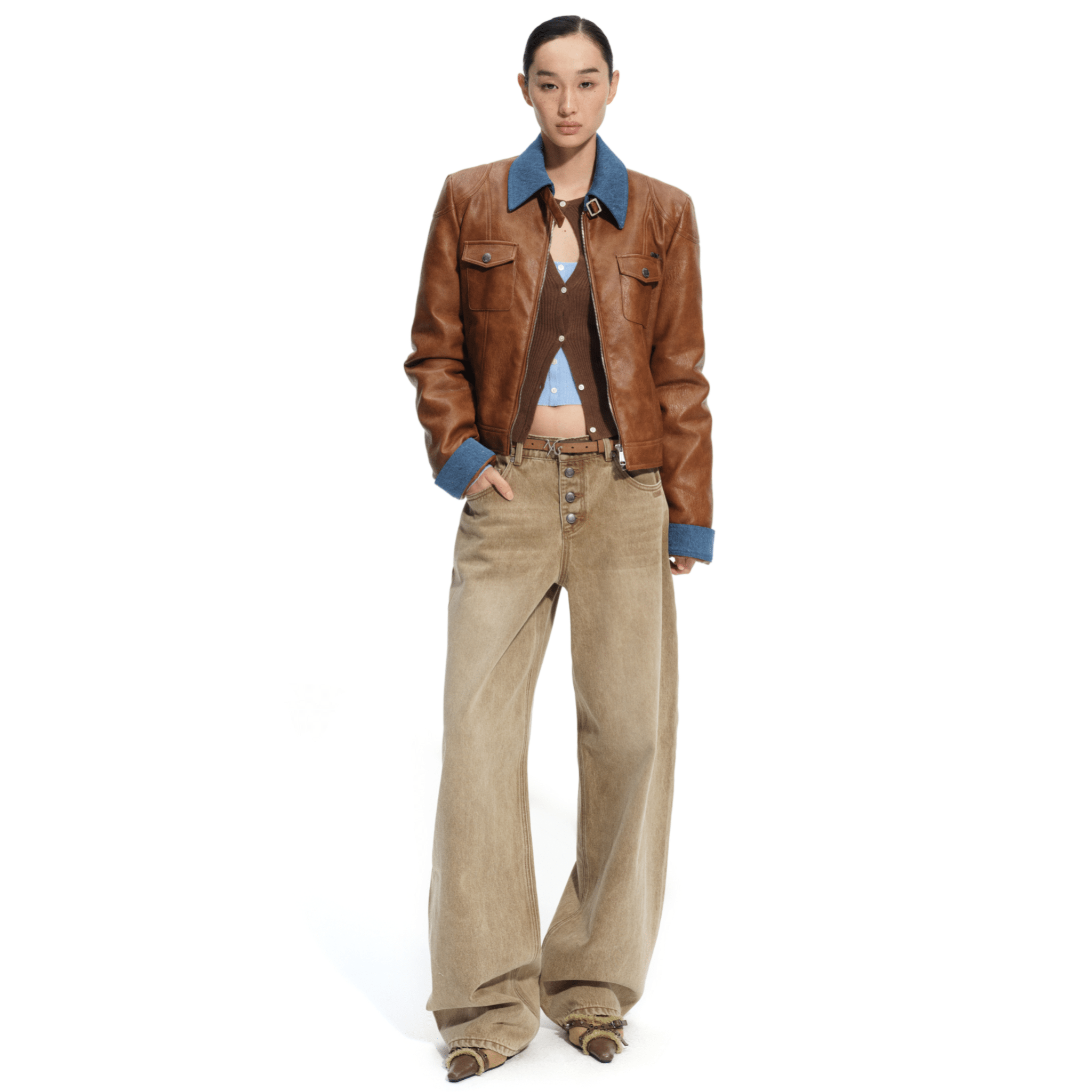 NAWS Rose Wide - Leg Jeans in Latte Brown | MADAX