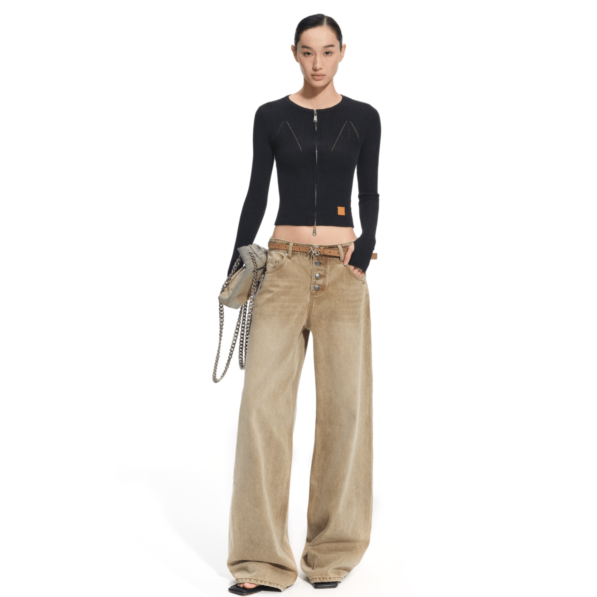NAWS Rose Wide - Leg Jeans in Latte Brown | MADAX