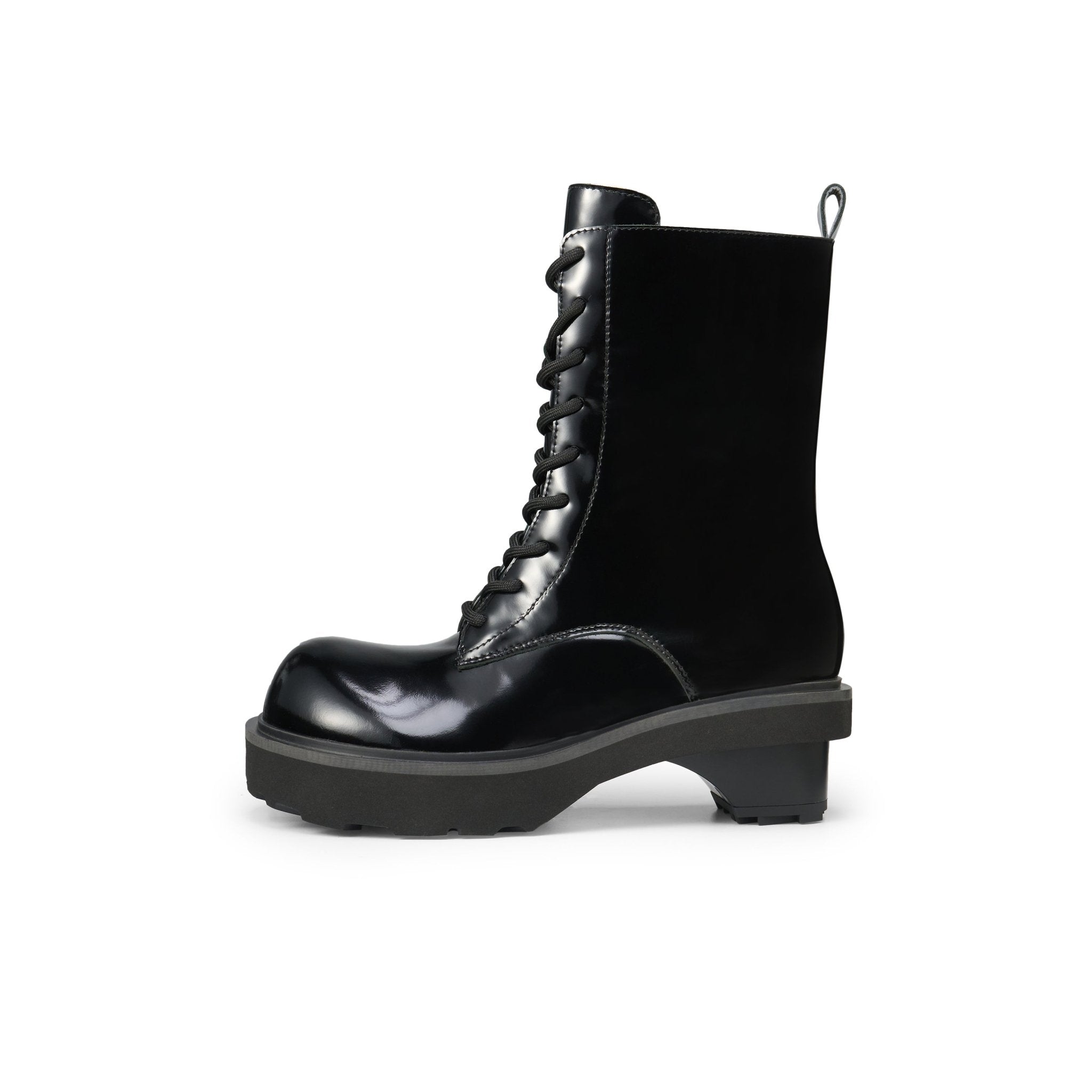 LOST IN ECHO Round Head Block With Mid Leg Doc Martens In Black | MADAX