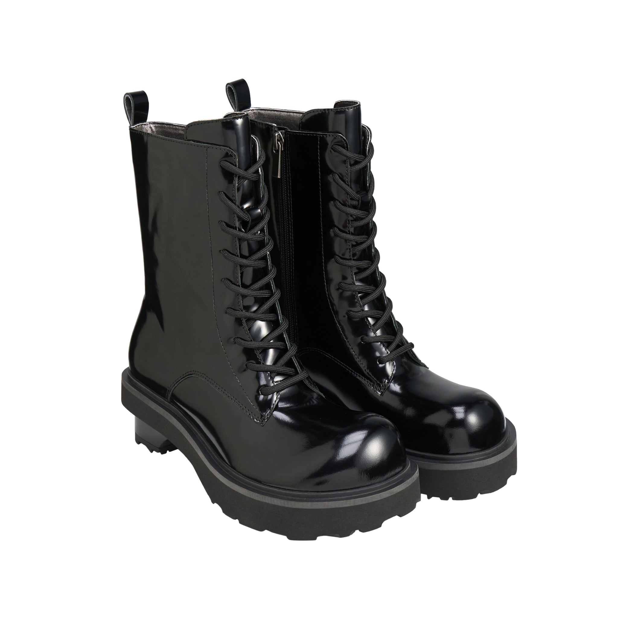 LOST IN ECHO Round Head Block With Mid Leg Doc Martens In Black | MADAX