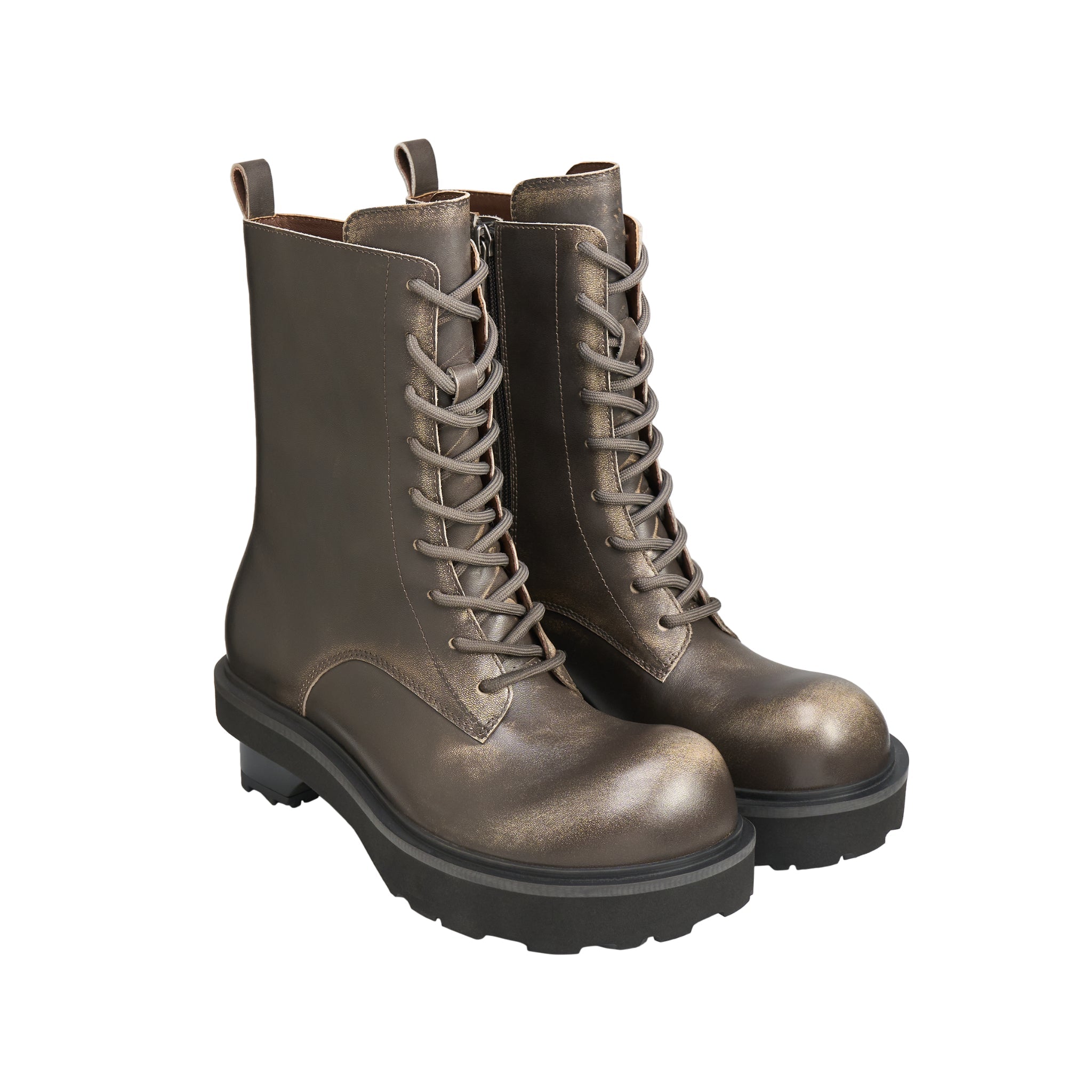 LOST IN ECHO Round Head Block With Mid Leg Doc Martens In Gray Brown | MADAX