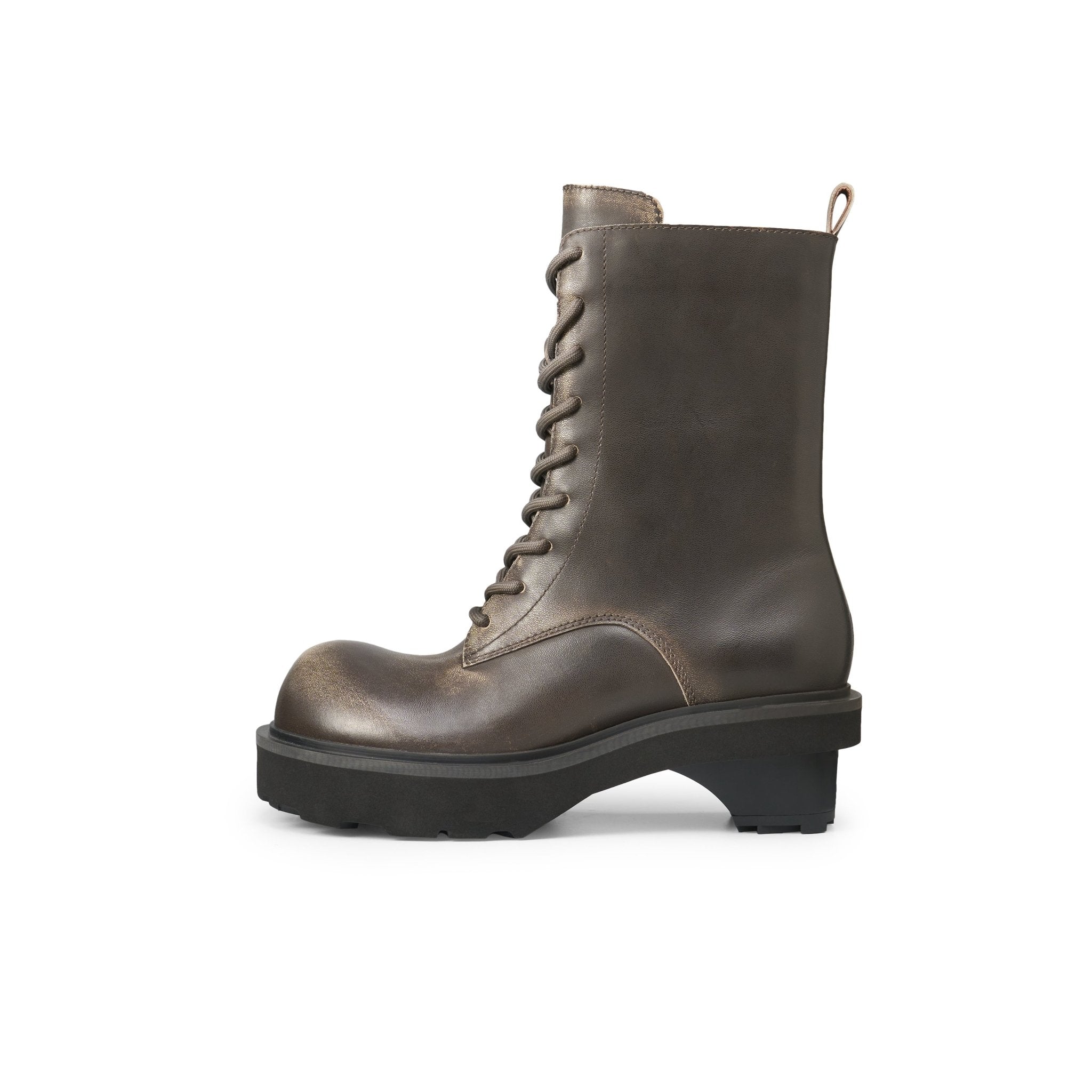 LOST IN ECHO Round Head Block With Mid Leg Doc Martens In Gray Brown | MADAX