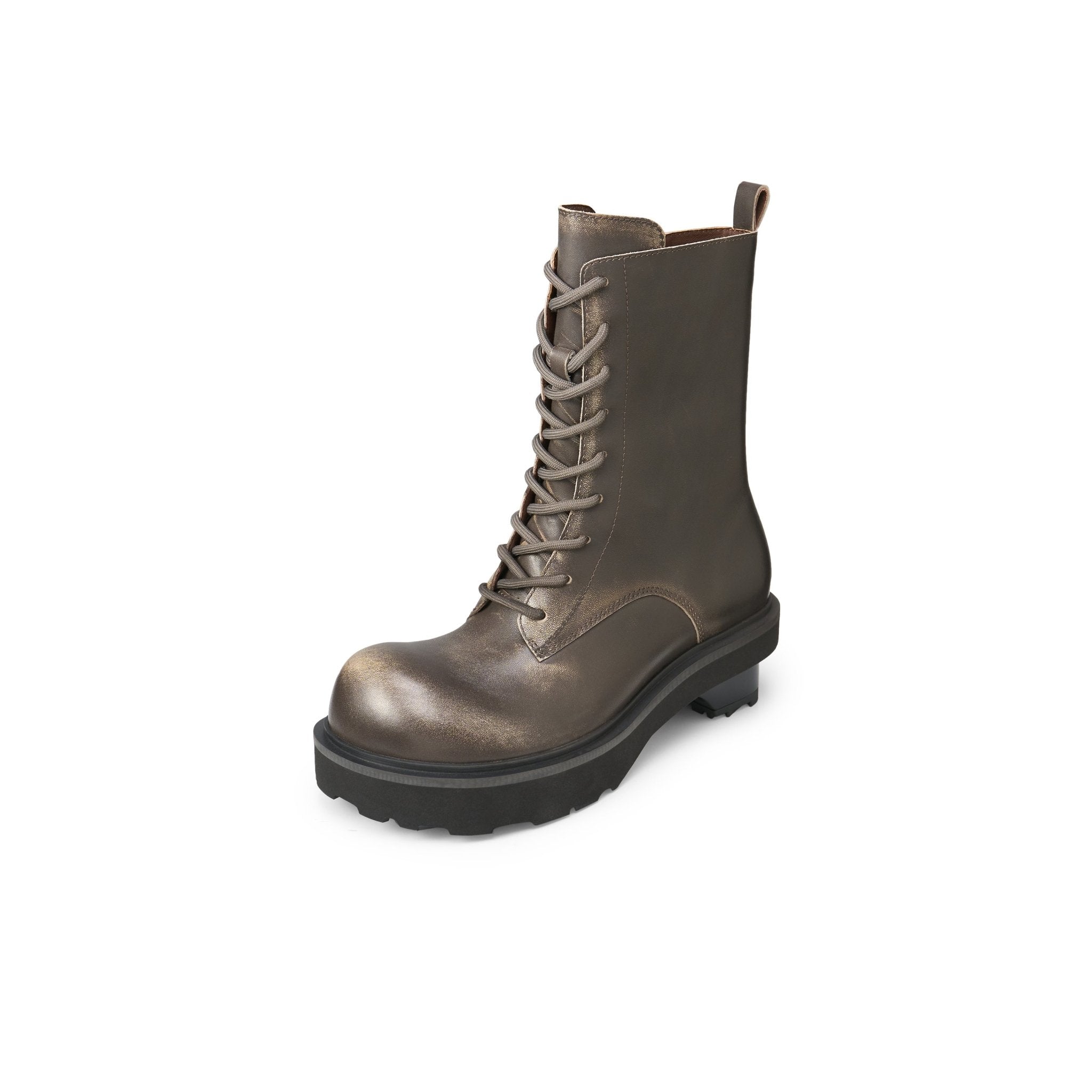 LOST IN ECHO Round Head Block With Mid Leg Doc Martens In Gray Brown | MADAX