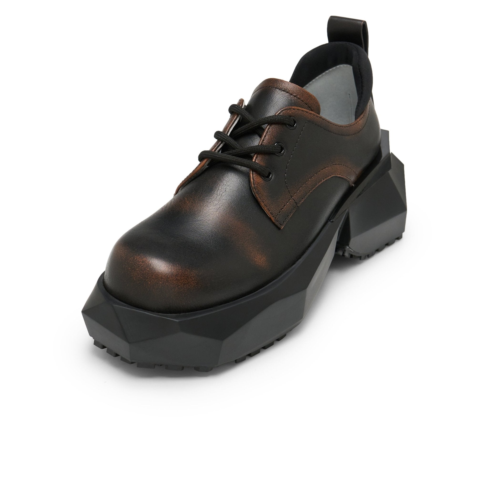 LOST IN ECHO Round Head Strap Cut Thick Sole Derby Shoe In Black Brown | MADAX