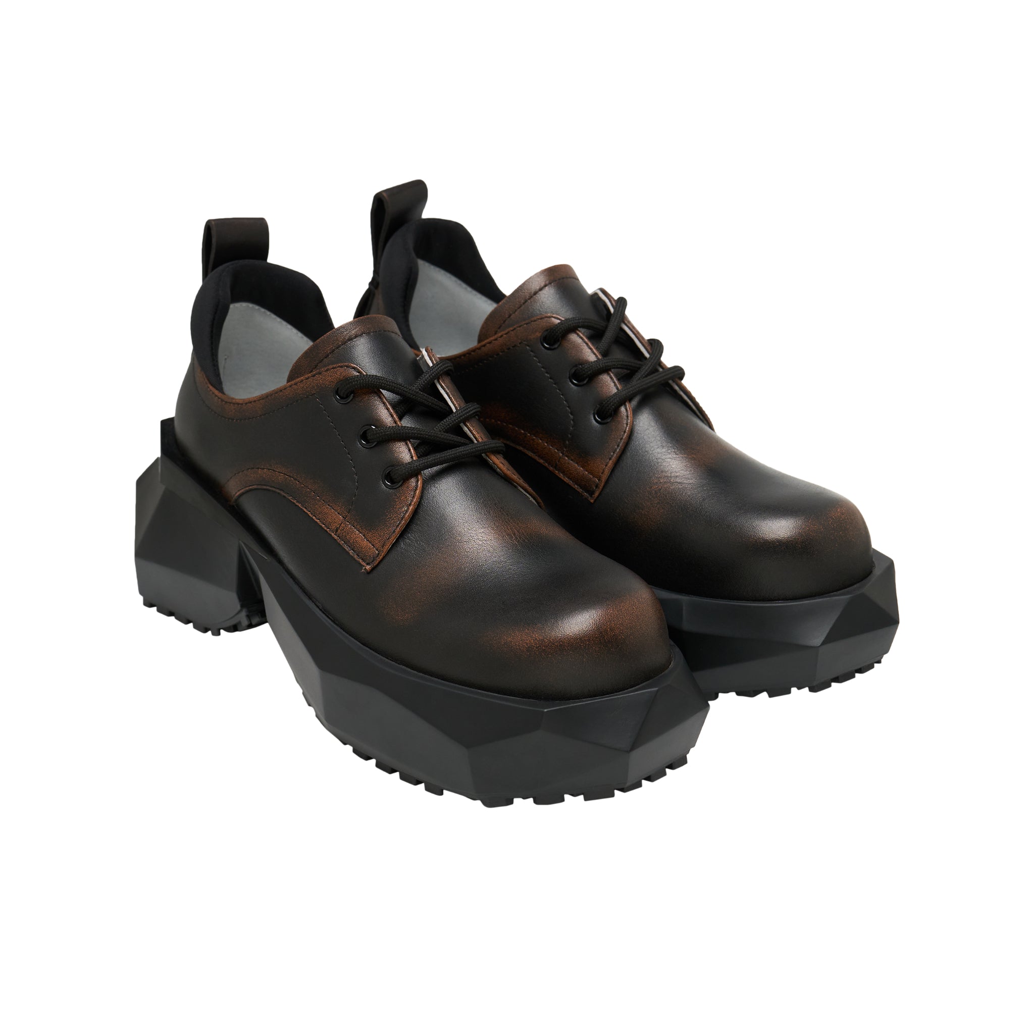 LOST IN ECHO Round Head Strap Cut Thick Sole Derby Shoe In Black Brown | MADAX