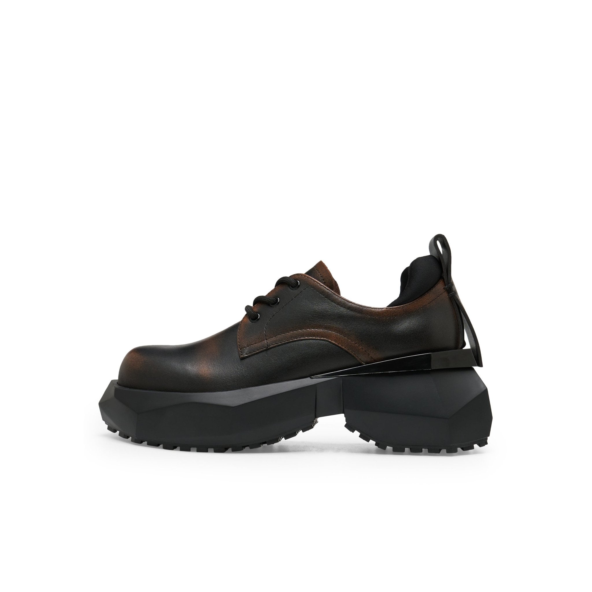 LOST IN ECHO Round Head Strap Cut Thick Sole Derby Shoe In Black Brown | MADAX