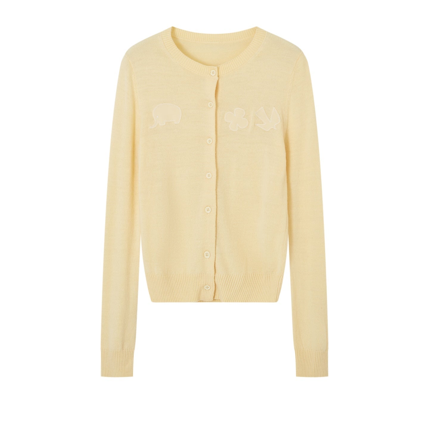 SOMESOWE Round Neck Childish Appliqué Embroidered Cardigan In Yellow | MADAX