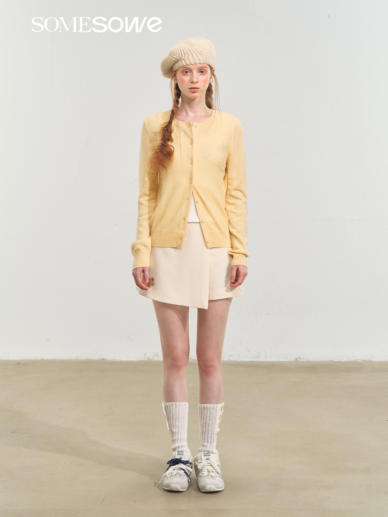 SOMESOWE Round Neck Childish Appliqué Embroidered Cardigan In Yellow | MADAX