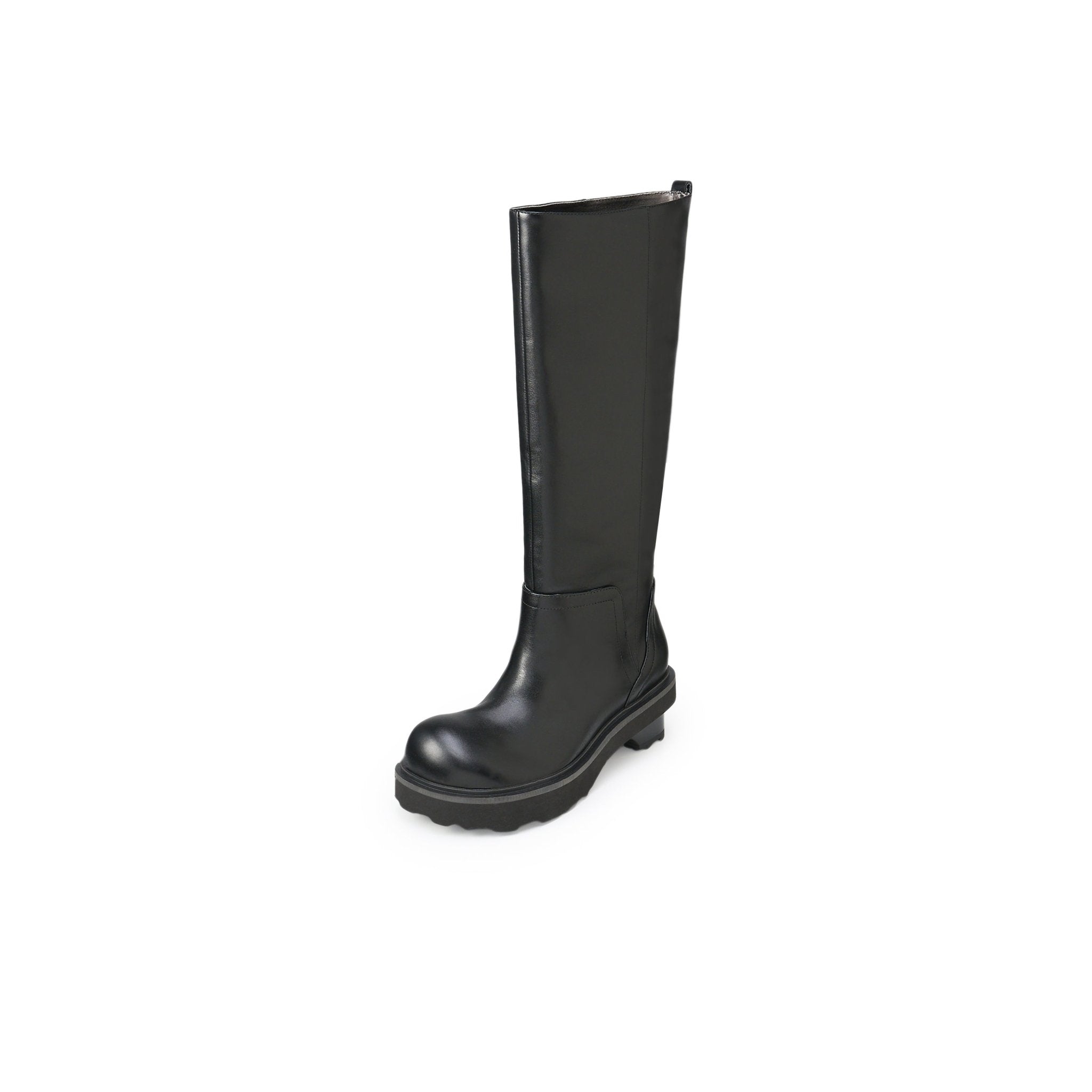 LOST IN ECHO Round - toe Blocks High Knight Boots In Black | MADAX