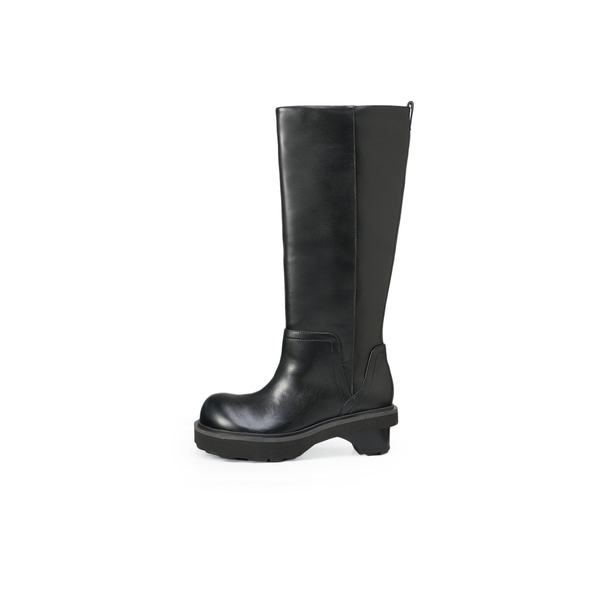 LOST IN ECHO Round - toe Blocks High Knight Boots In Black | MADAX