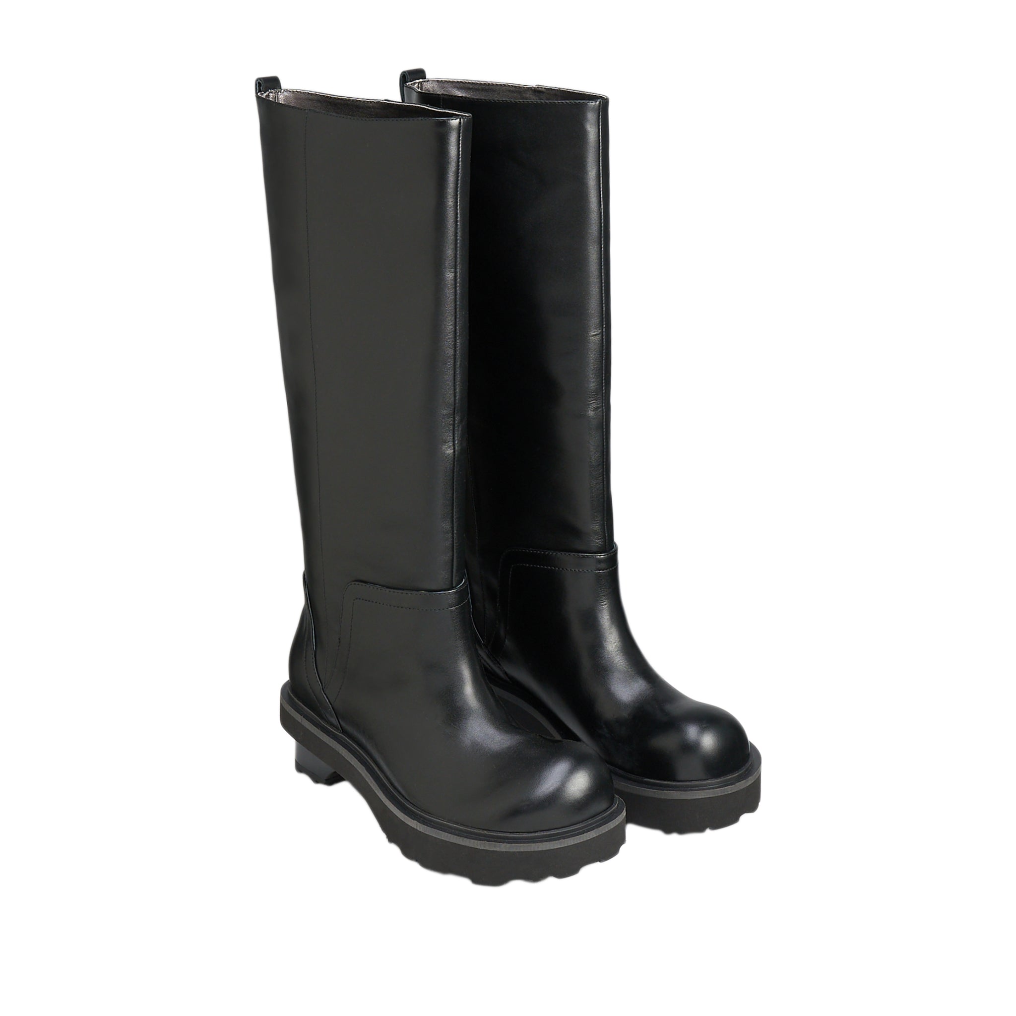 LOST IN ECHO Round - toe Blocks High Knight Boots In Black | MADAX