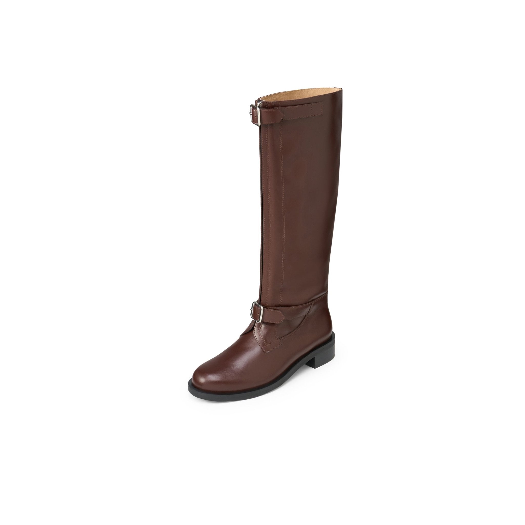 LOST IN ECHO Round Toe Buckle With High Rider Boots In Brown | MADAX