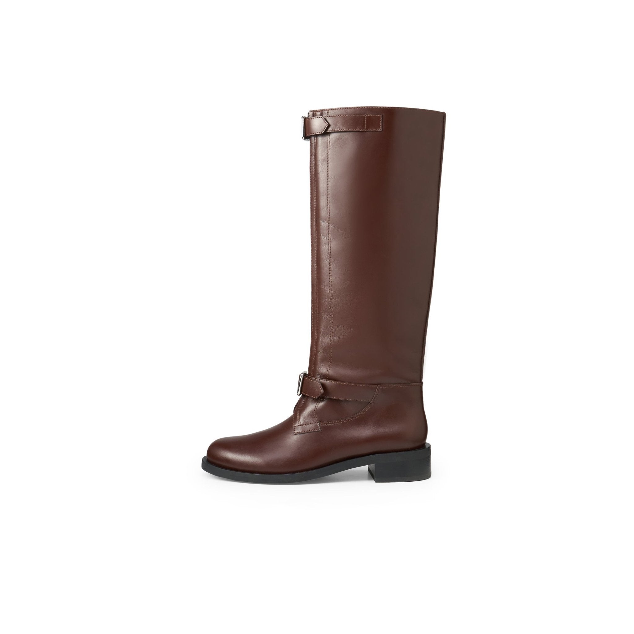 LOST IN ECHO Round Toe Buckle With High Rider Boots In Brown | MADAX