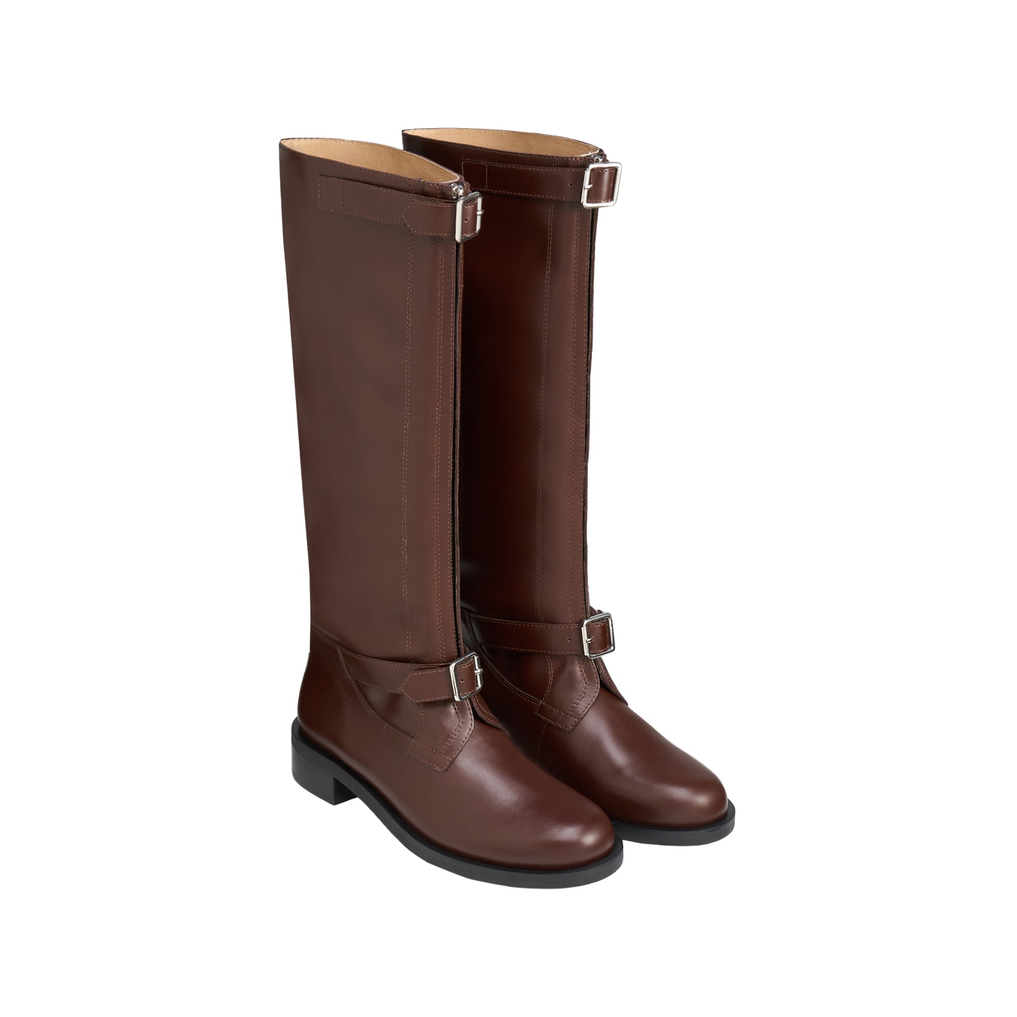 LOST IN ECHO Round Toe Buckle With High Rider Boots In Brown | MADAX