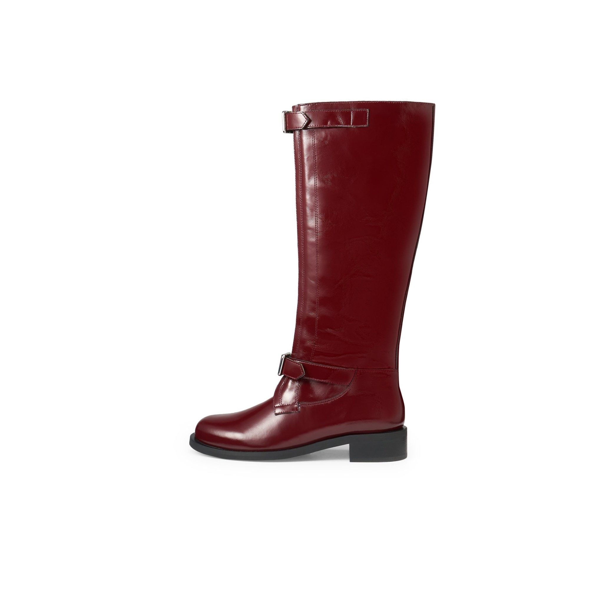 LOST IN ECHO Round Toe Buckle With High Rider Boots In Wine Red | MADAX