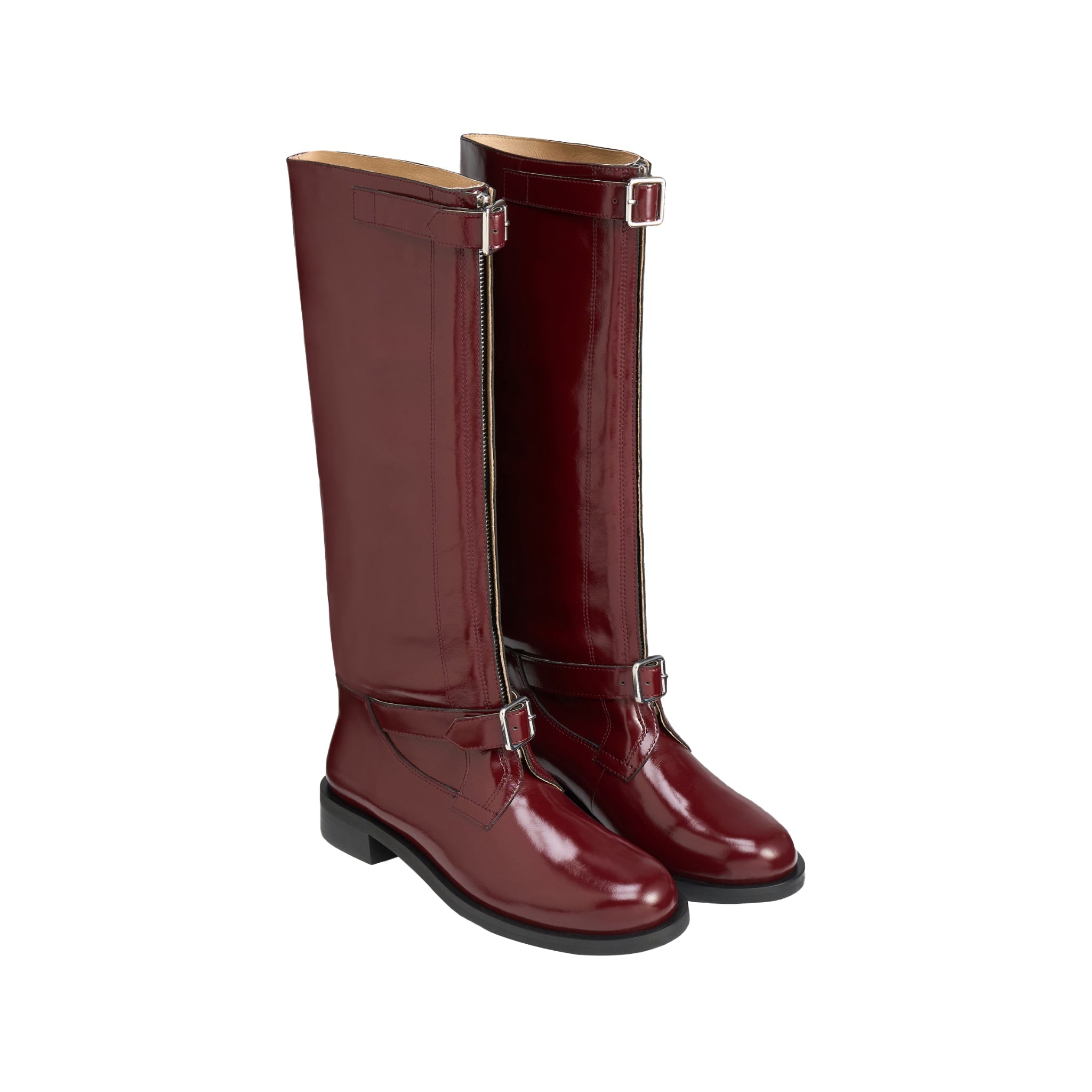 LOST IN ECHO Round Toe Buckle With High Rider Boots In Wine Red | MADAX