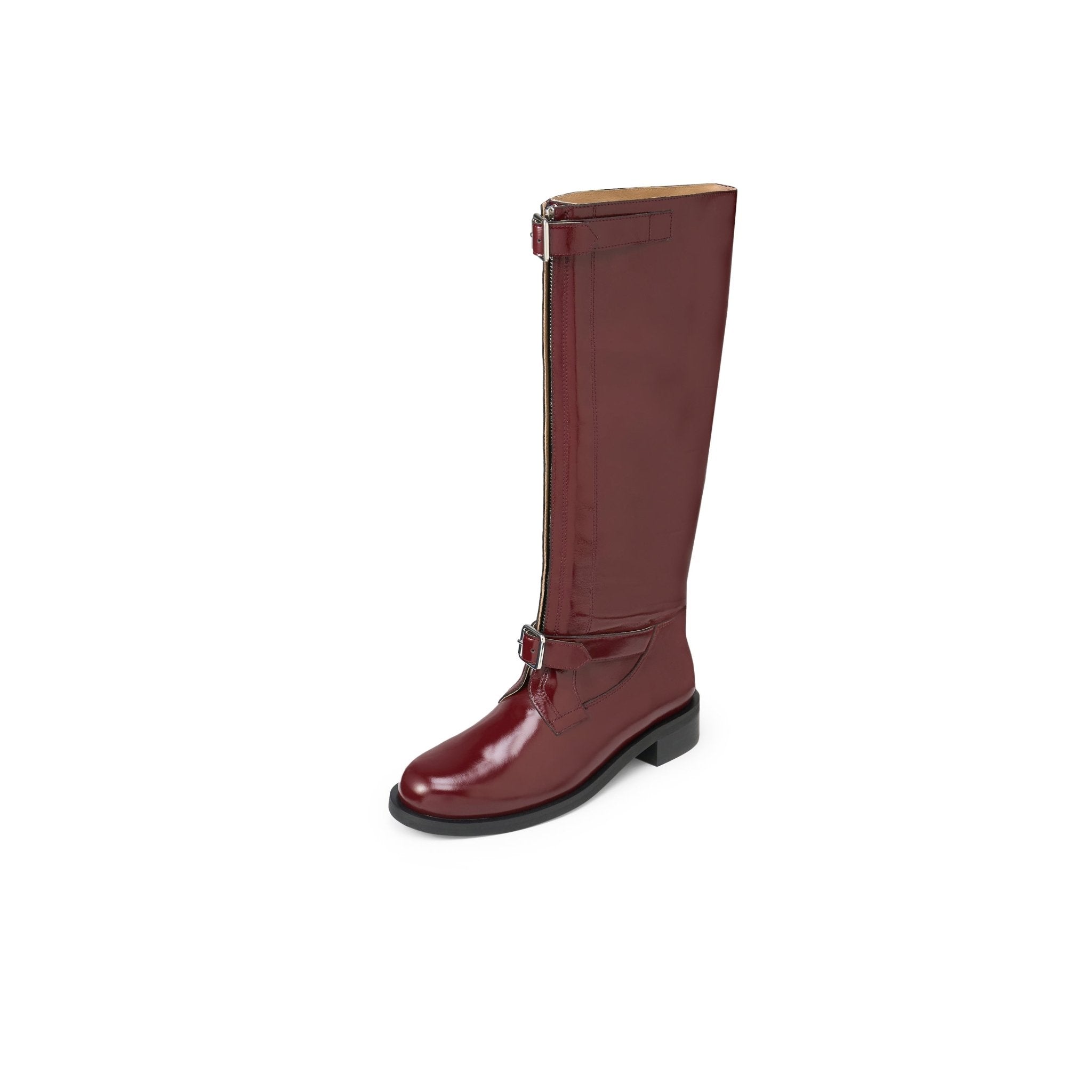 LOST IN ECHO Round Toe Buckle With High Rider Boots In Wine Red | MADAX