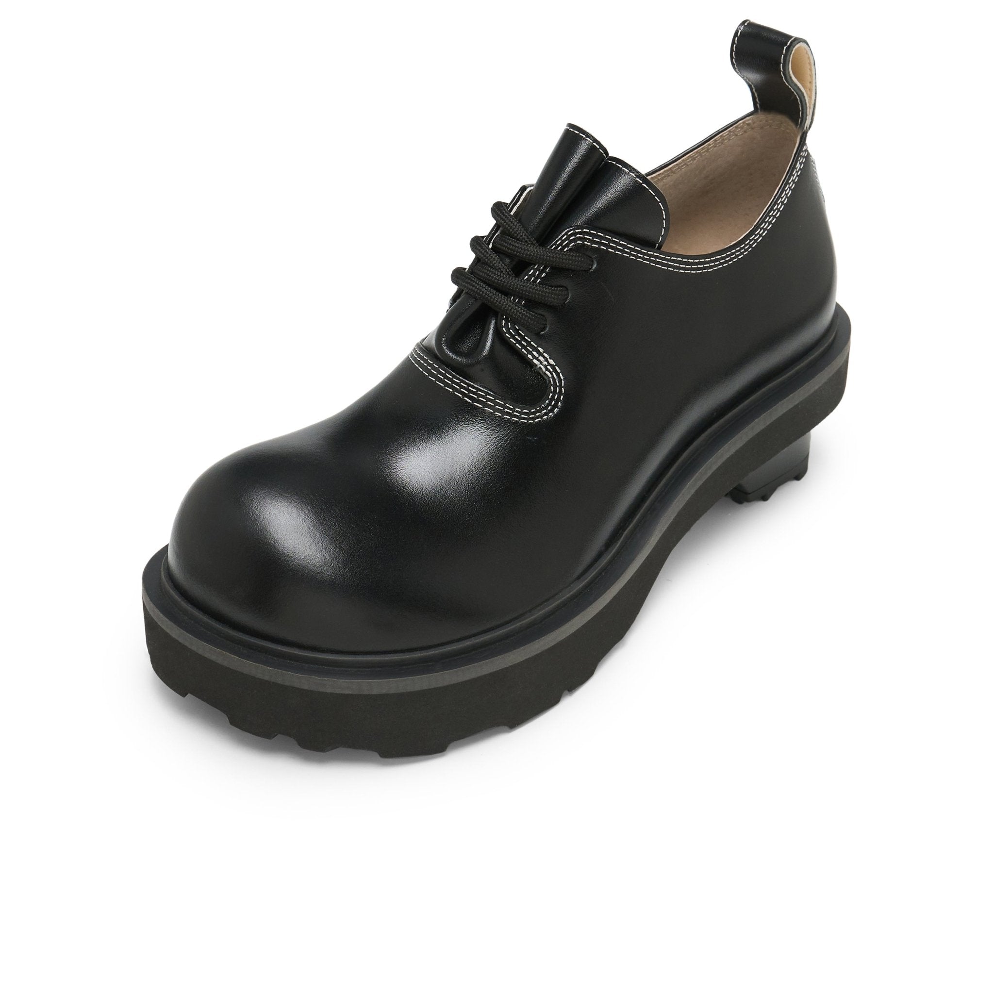 LOST IN ECHO Round Toe Building Blocks With Platform Derbies In Black | MADAX