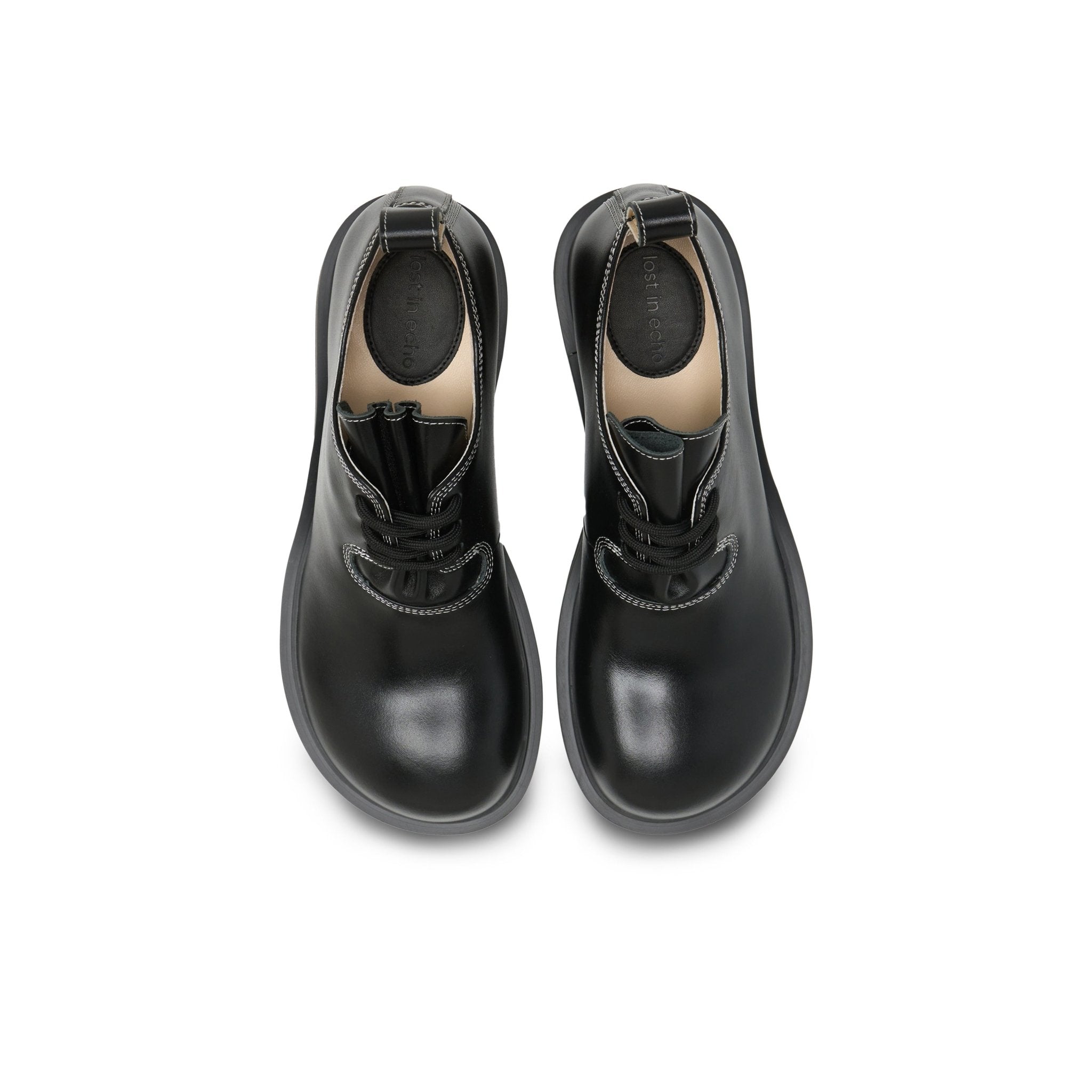 LOST IN ECHO Round Toe Building Blocks With Platform Derbies In Black | MADAX