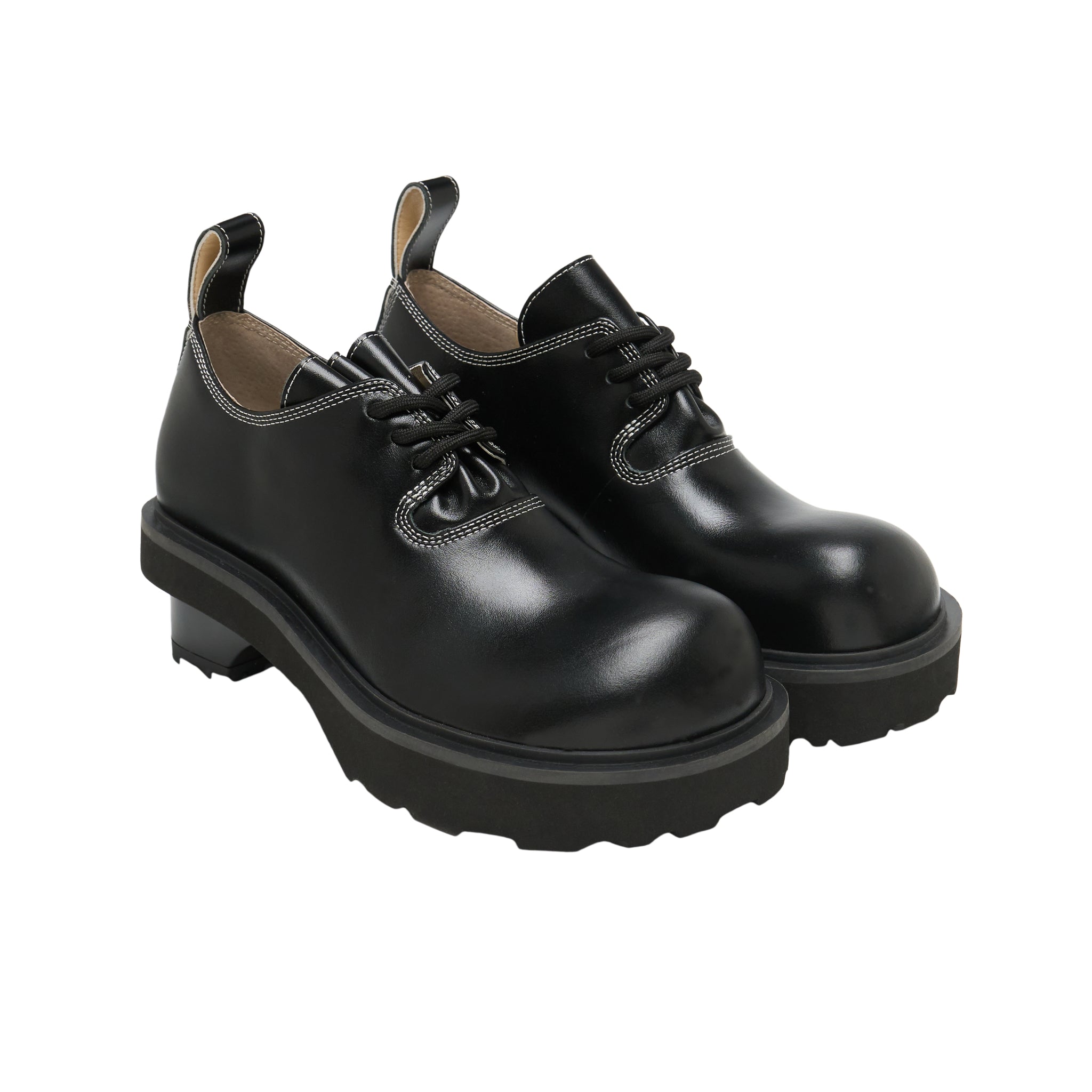 LOST IN ECHO Round Toe Building Blocks With Platform Derbies In Black | MADAX