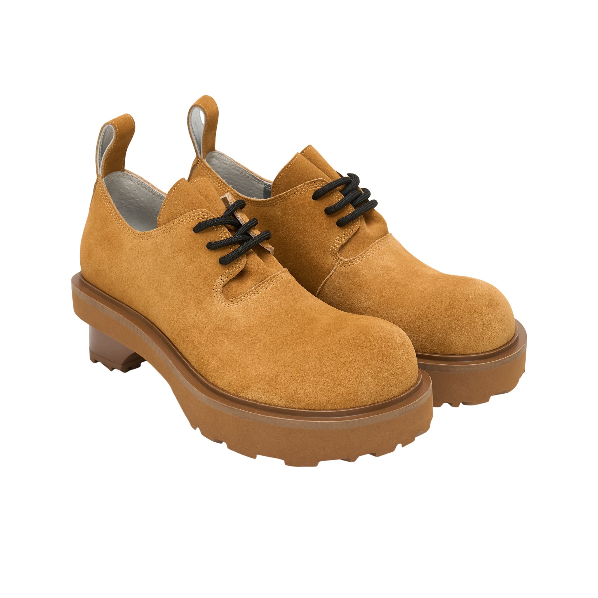 LOST IN ECHO Round Toe Building Blocks With Platform Derbies In Yellow | MADAX