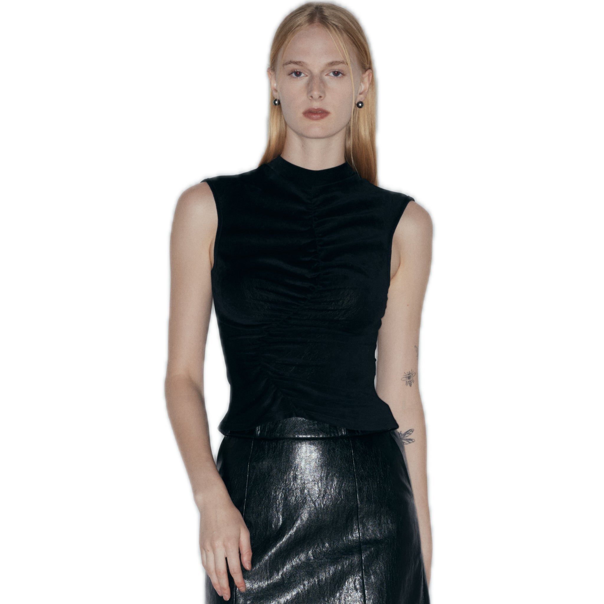 NECESSARY ANANKE Ruched Velvet Stretch Tank Top In Black | MADAX