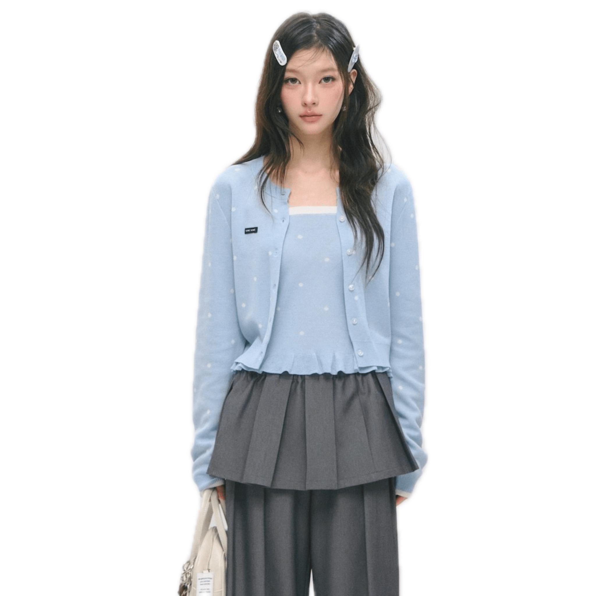 SOMESOWE Ruffled Strapless Cardigan Set in Blue | MADAX