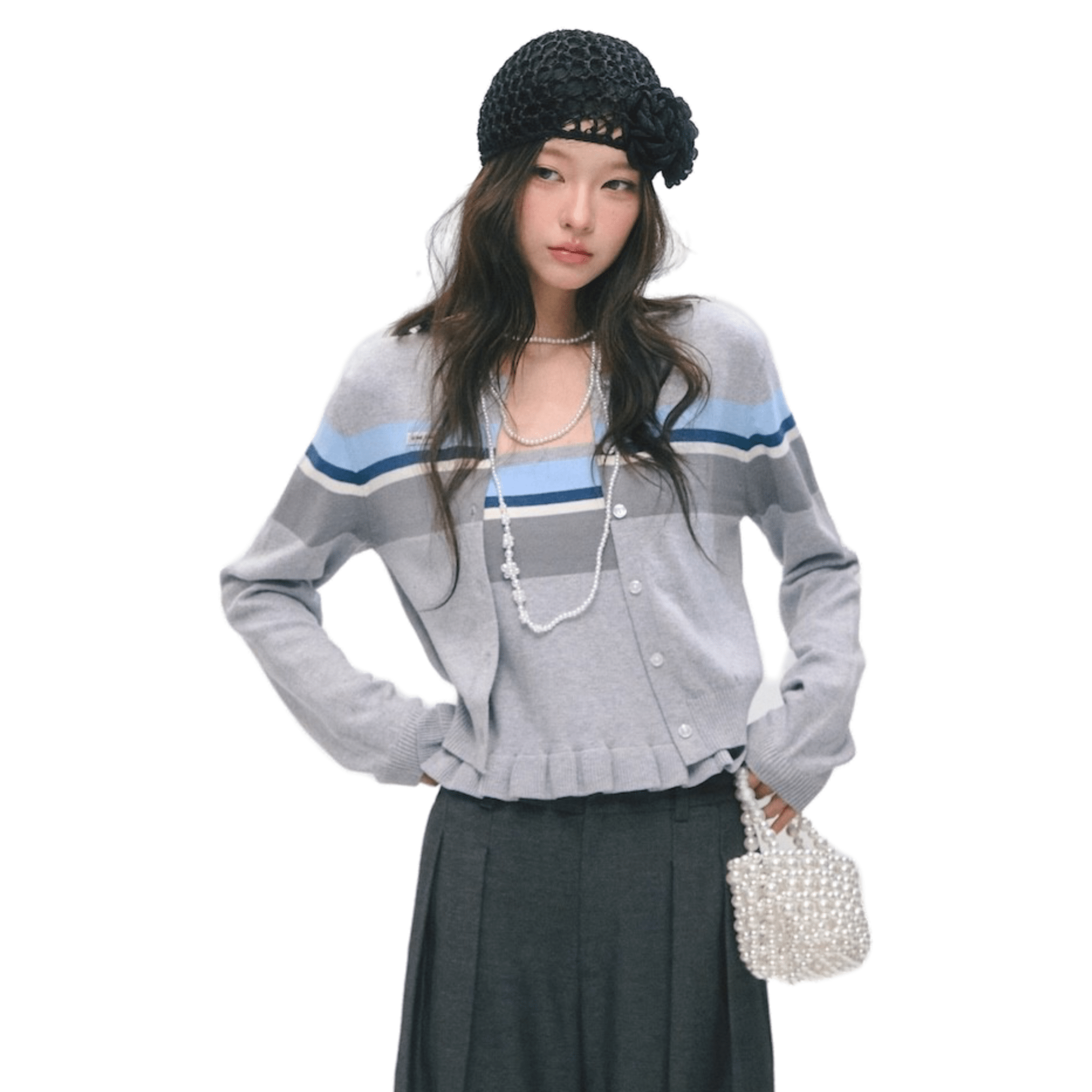 SOMESOWE Ruffled Strapless Cardigan Set in Gray | MADAX