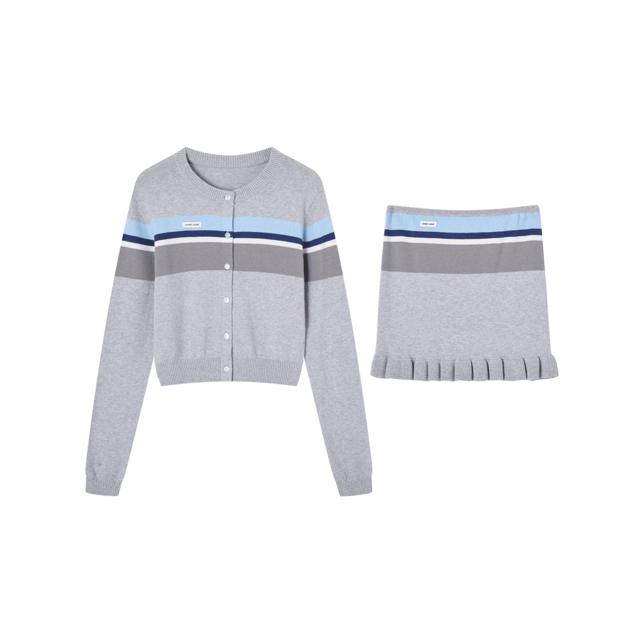 SOMESOWE Ruffled Strapless Cardigan Set in Gray | MADAX