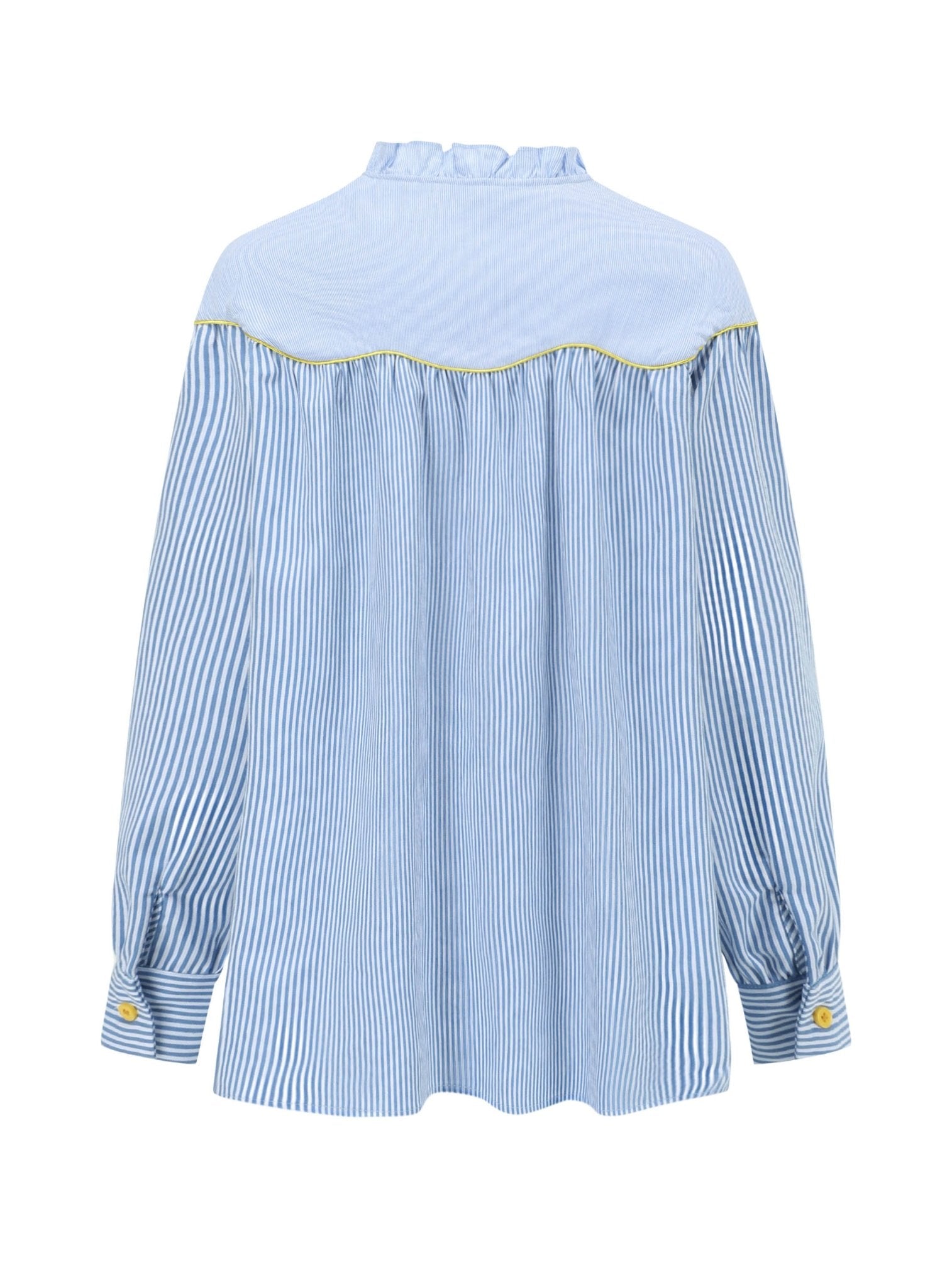 Alexia Sandra Ruffled V - Neck Stripe Blouse in Blue | MADA IN CHINA