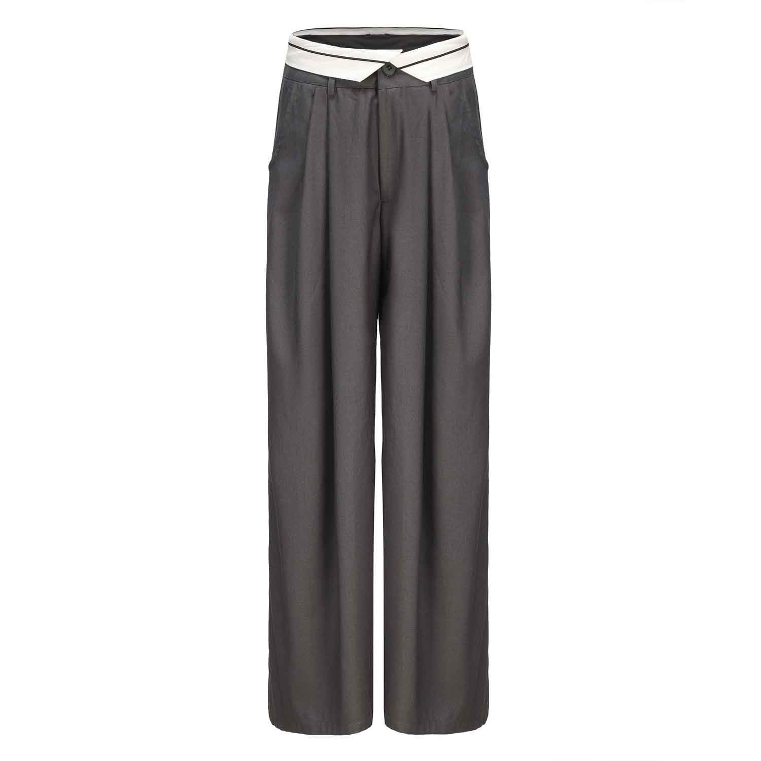 ARTE PURA Ruffled Wide-leg Trousers In Grey | MADA IN CHINA