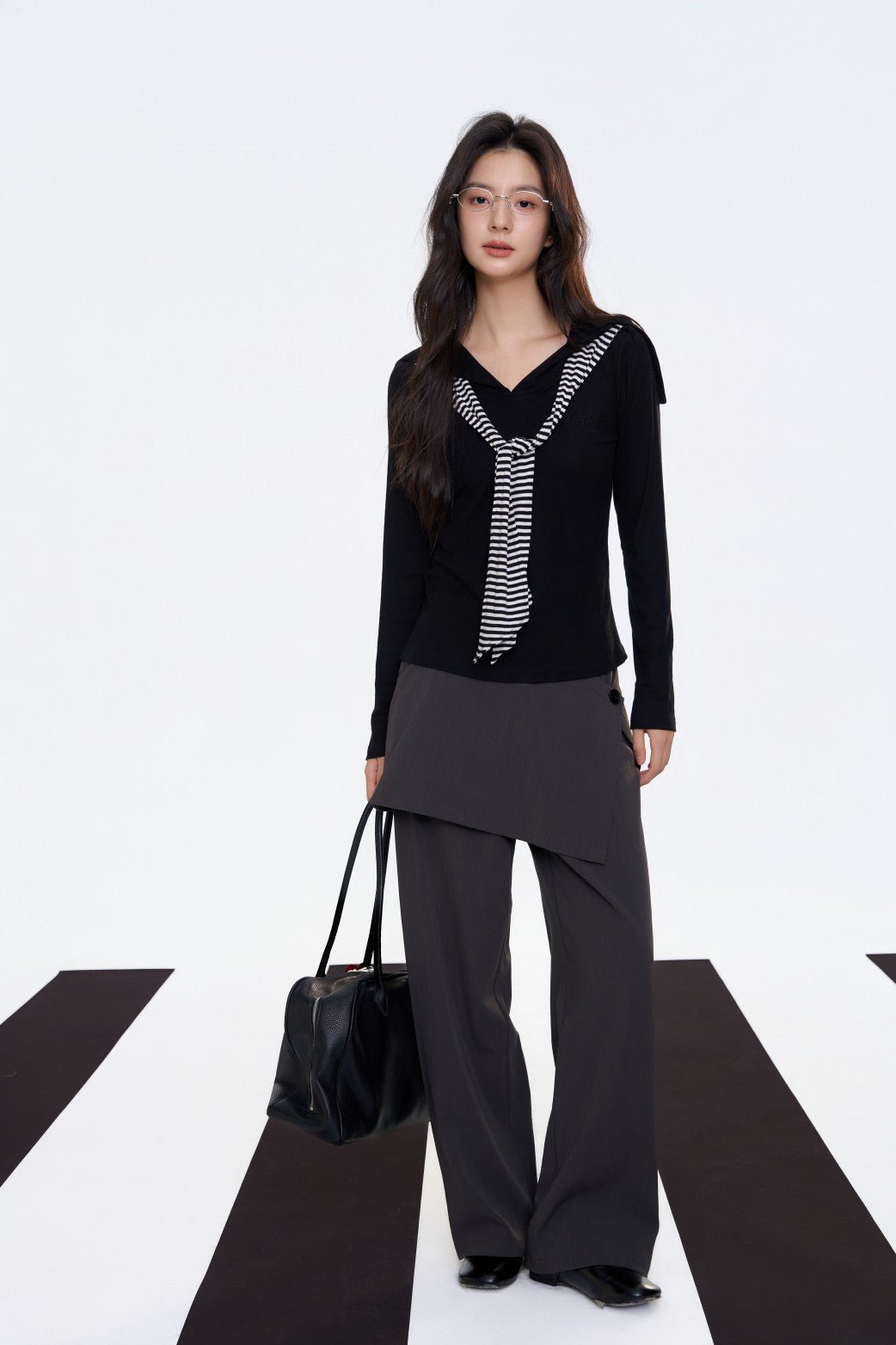 AIMME SPARROW Sailor Collar Cape Top In Black | MADAX