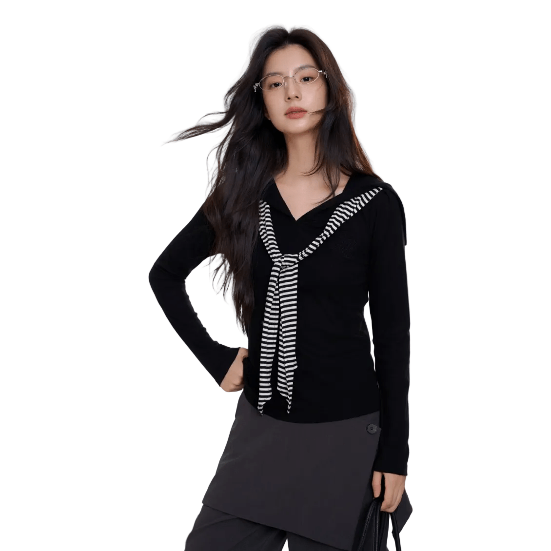 AIMME SPARROW Sailor Collar Cape Top In Black | MADAX