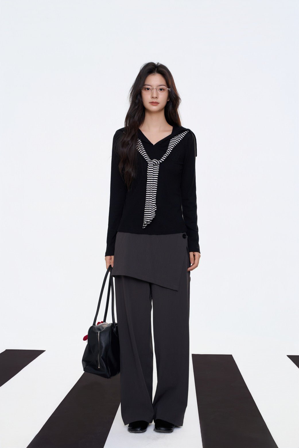 AIMME SPARROW Sailor Collar Cape Top In Black | MADAX