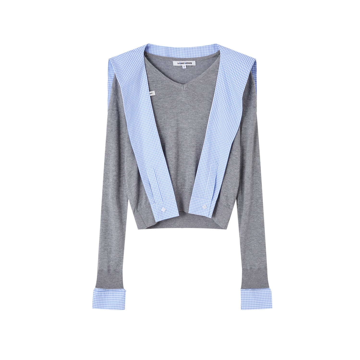 SOMESOWE Sailor Collar Patchwork Knitted Top In Gray | MADAX