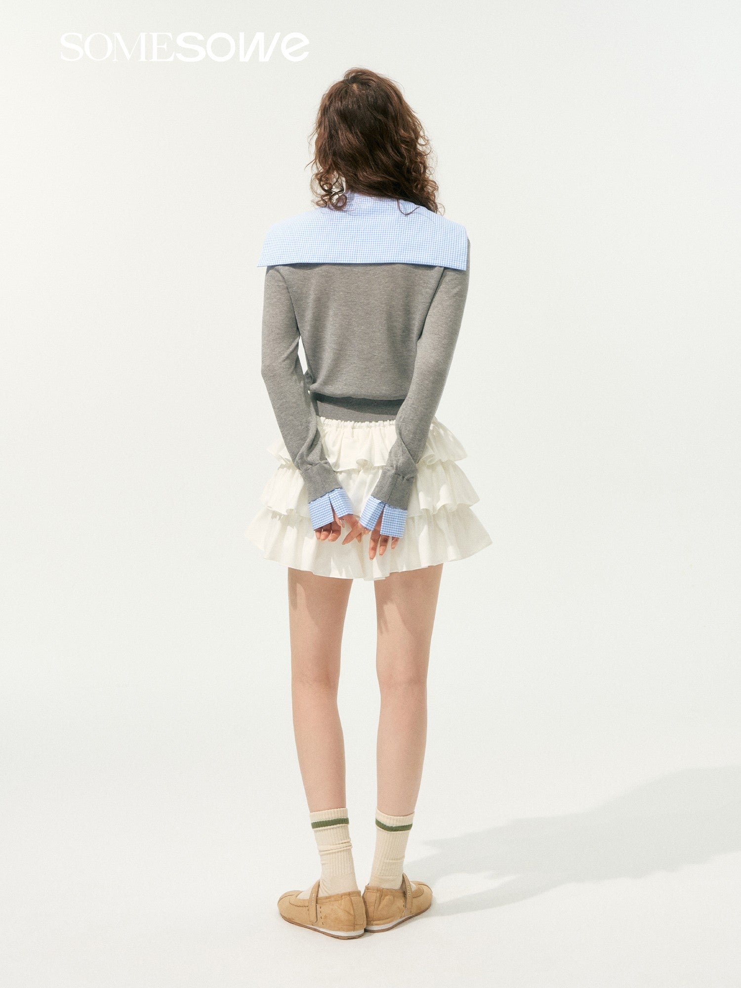 SOMESOWE Sailor Collar Patchwork Knitted Top In Gray | MADAX