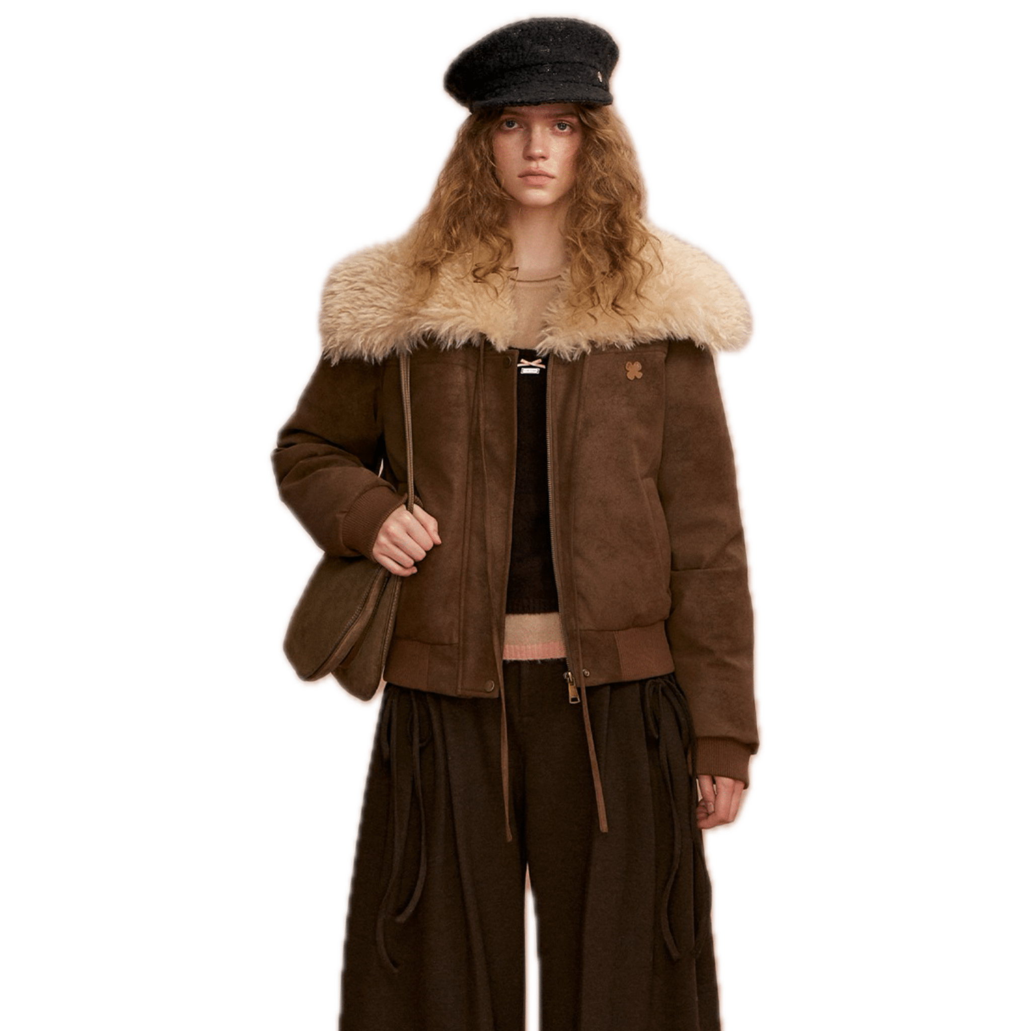 SOMESOWE Sailor - style Faux Leather Down Jacket in Brown | MADAX