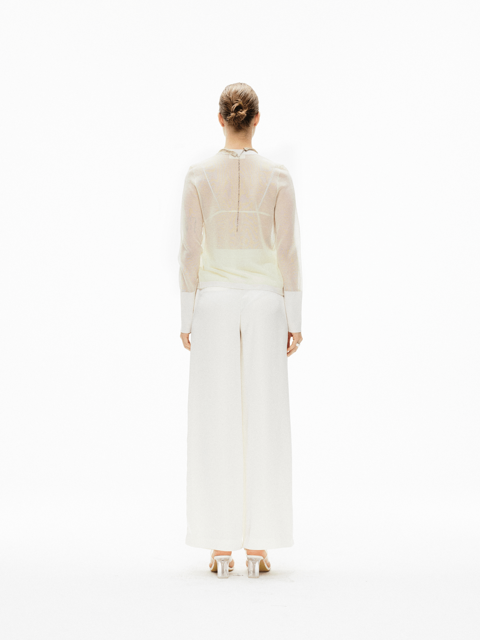 ARTE PURA Satin Buttoned Wide - leg Trousers In White | MADAX