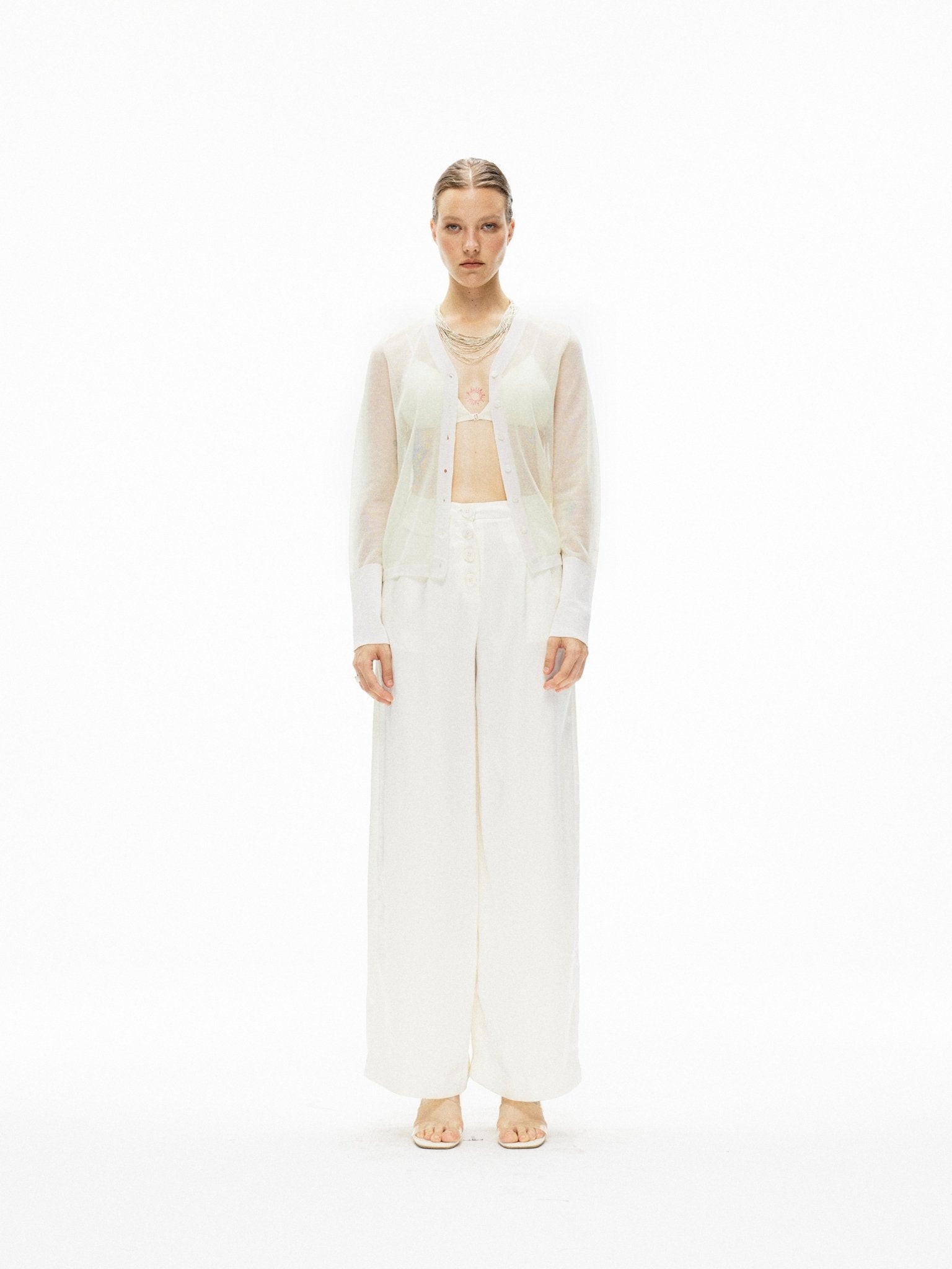 ARTE PURA Satin Buttoned Wide - leg Trousers In White | MADAX