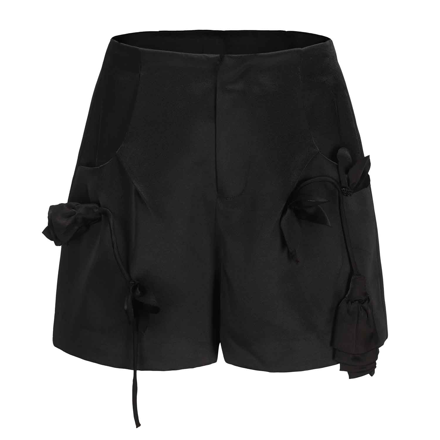 ARTE PURA Satin Flower Shorts In Black | MADA IN CHINA